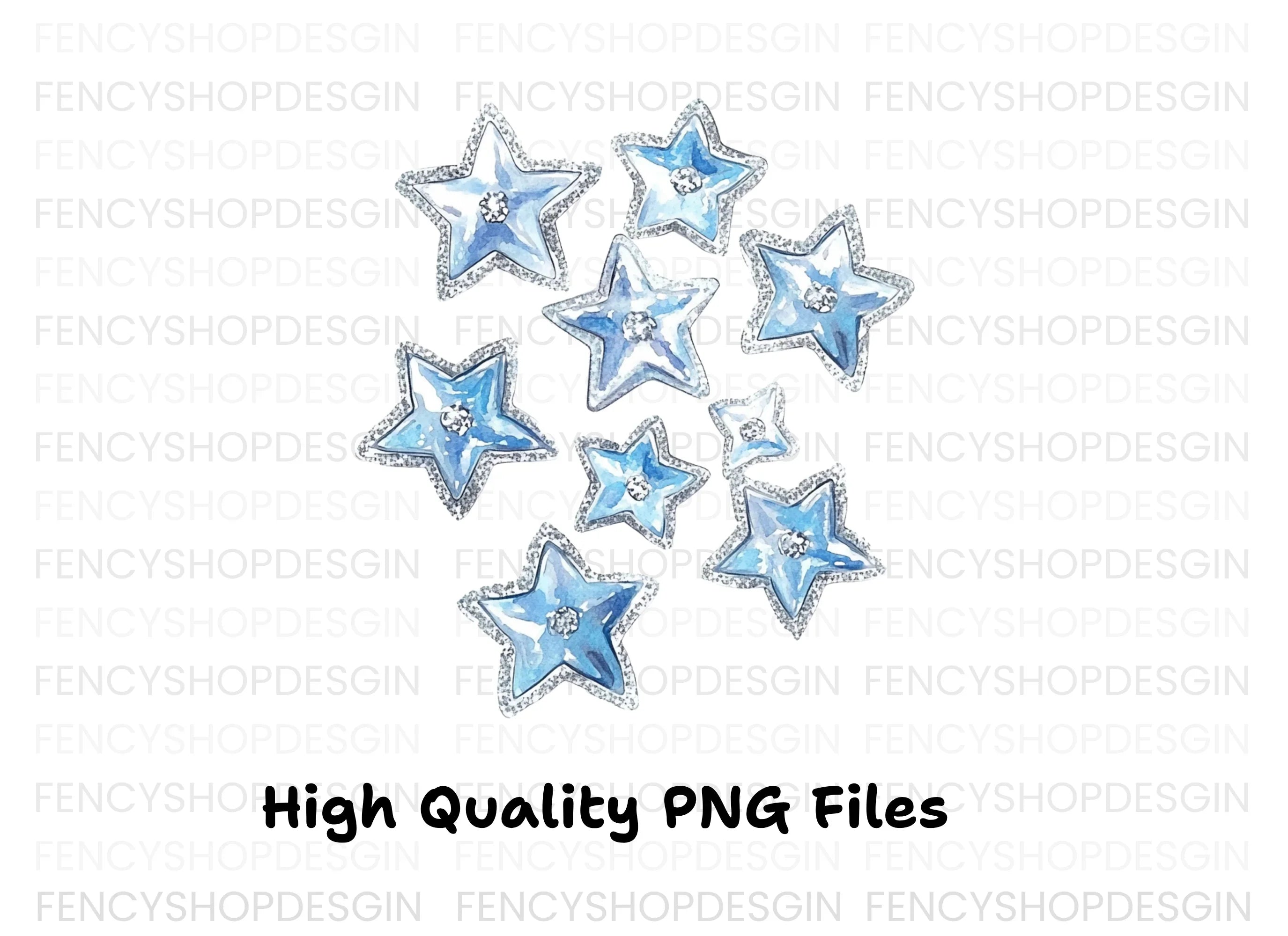 Sparkling Blue Star Gemstone Clipart Bundle