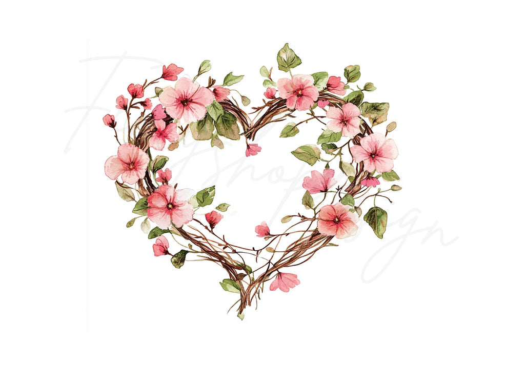 Rustic Floral Heart Wreaths Clipart Bundle