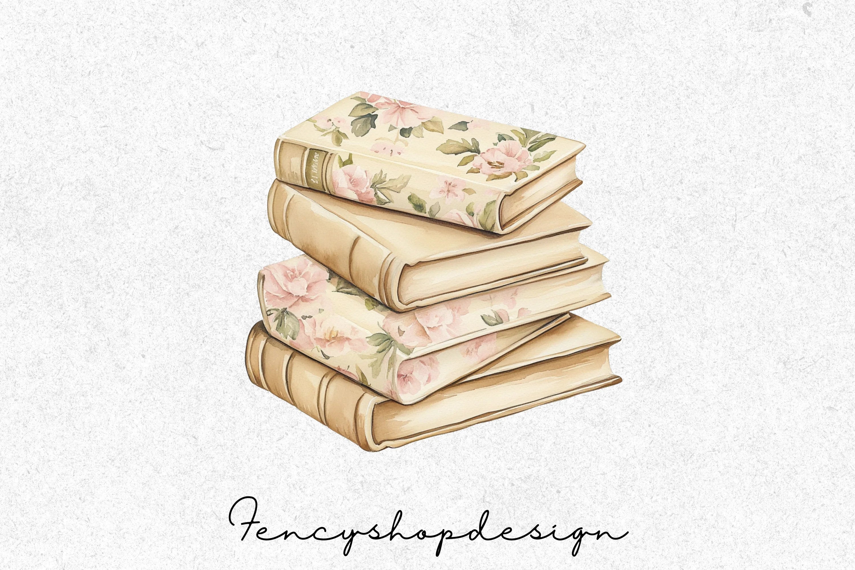 Vintage Floral Books Stack Clipart Bundle