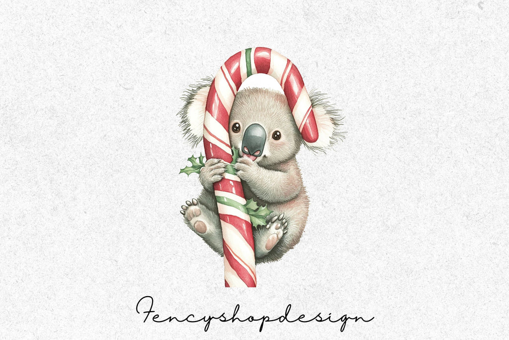 Christmas Koalas with Candy Canes Clipart Bundle