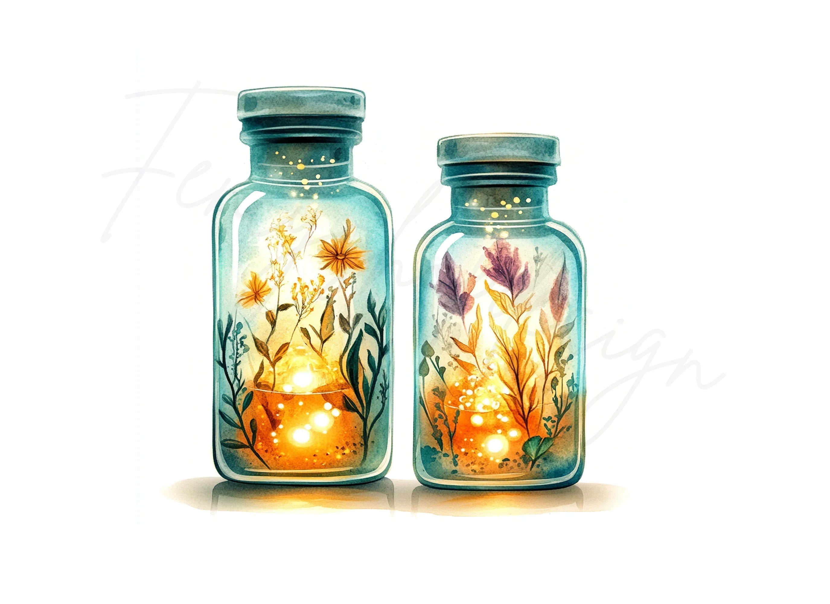 Glowing Magic Potion Bottles Clipart Bundle