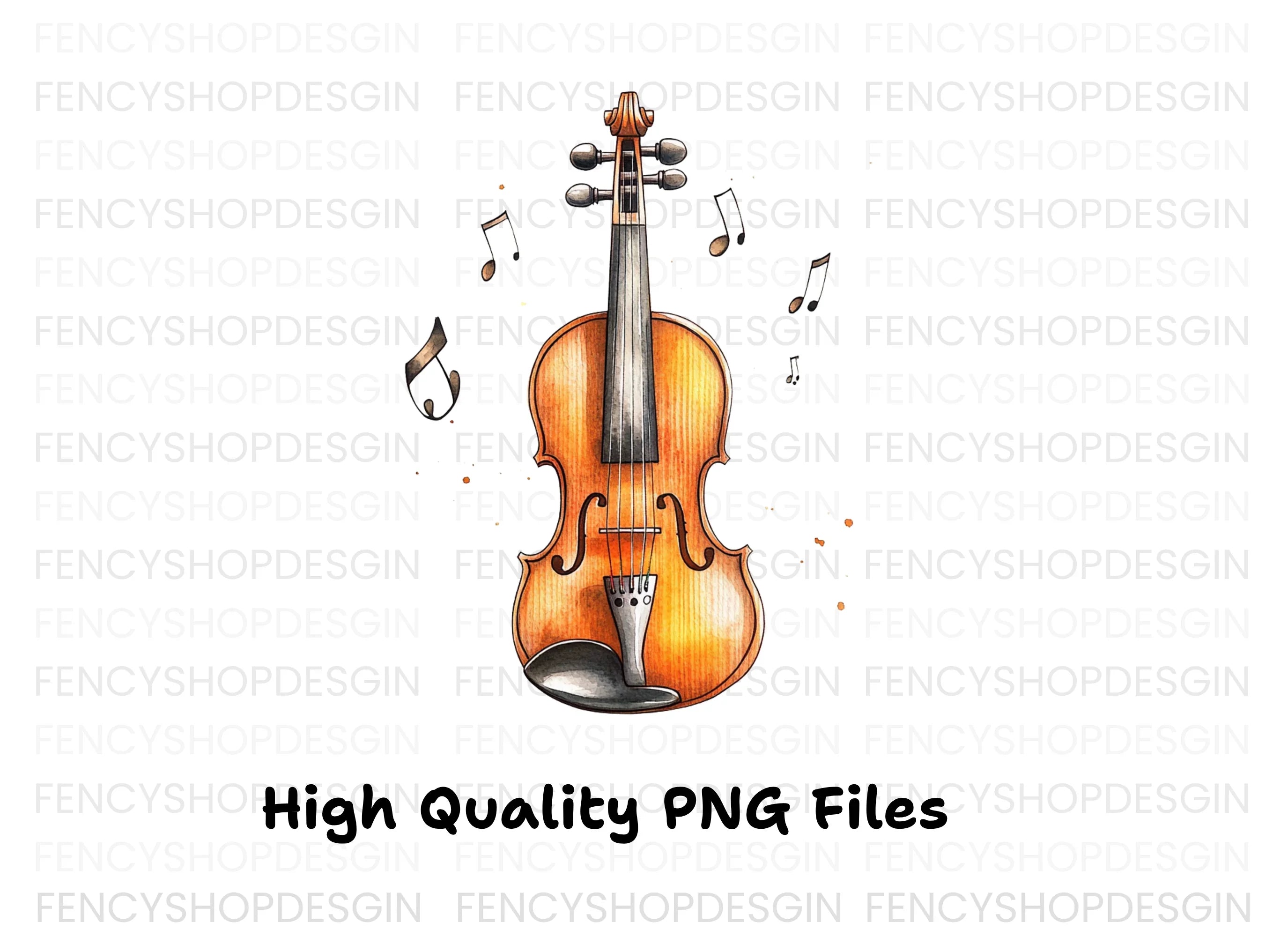 Hand Drawn Violin with Notes Clipart Bundle