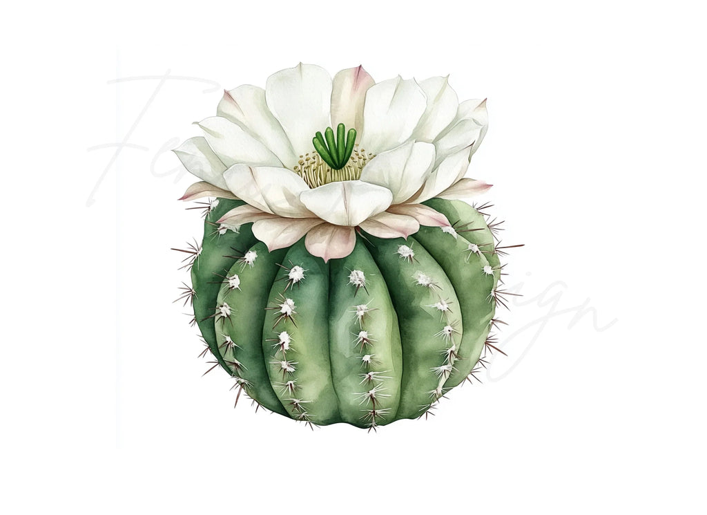 Barrel Cactus with White Flowers Clipart Bundle