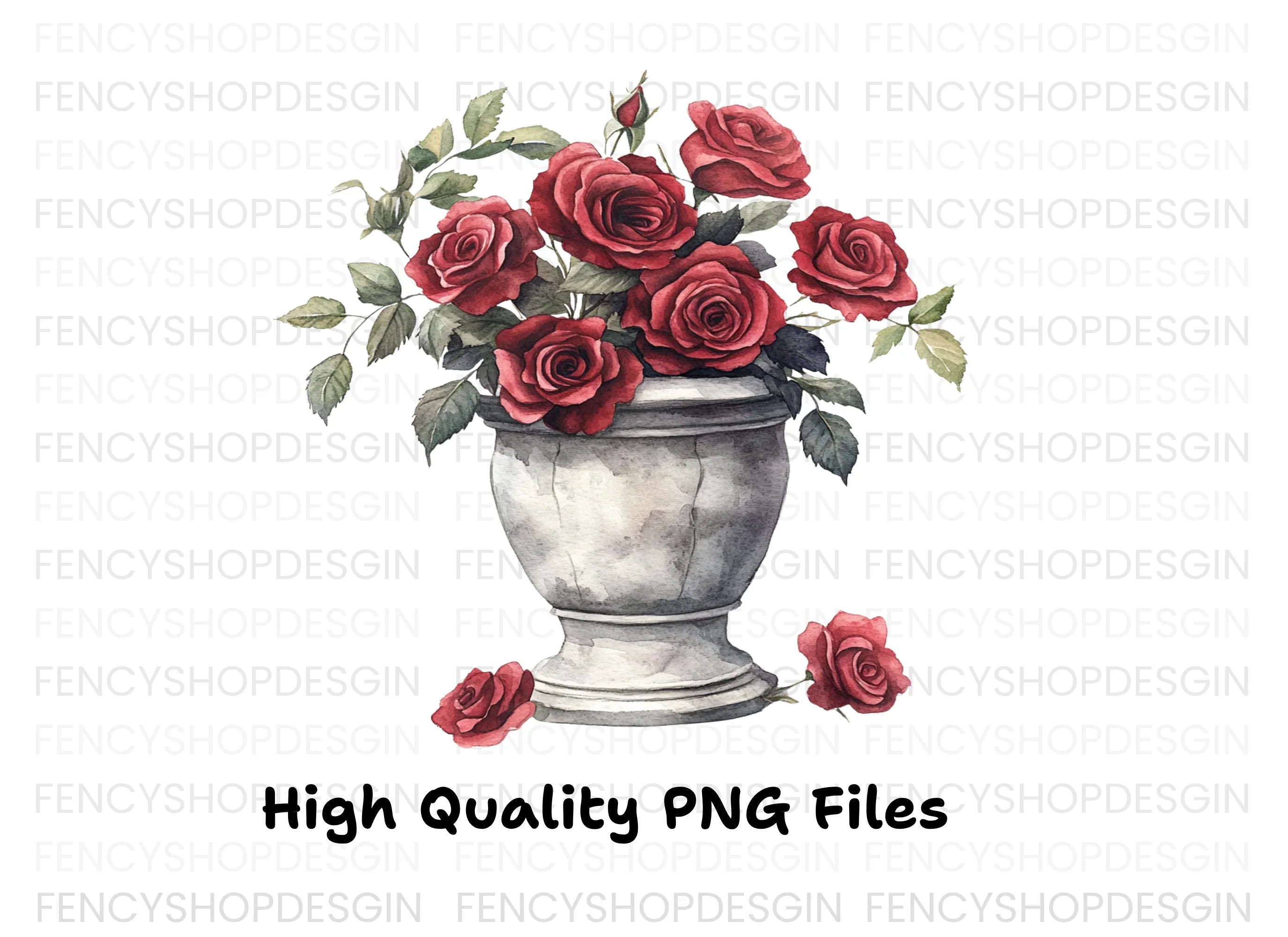 Elegant Red Rose Urn Clipart Bundle