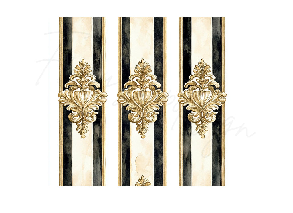 Elegant Gold Black Damask Pattern Clipart Bundle