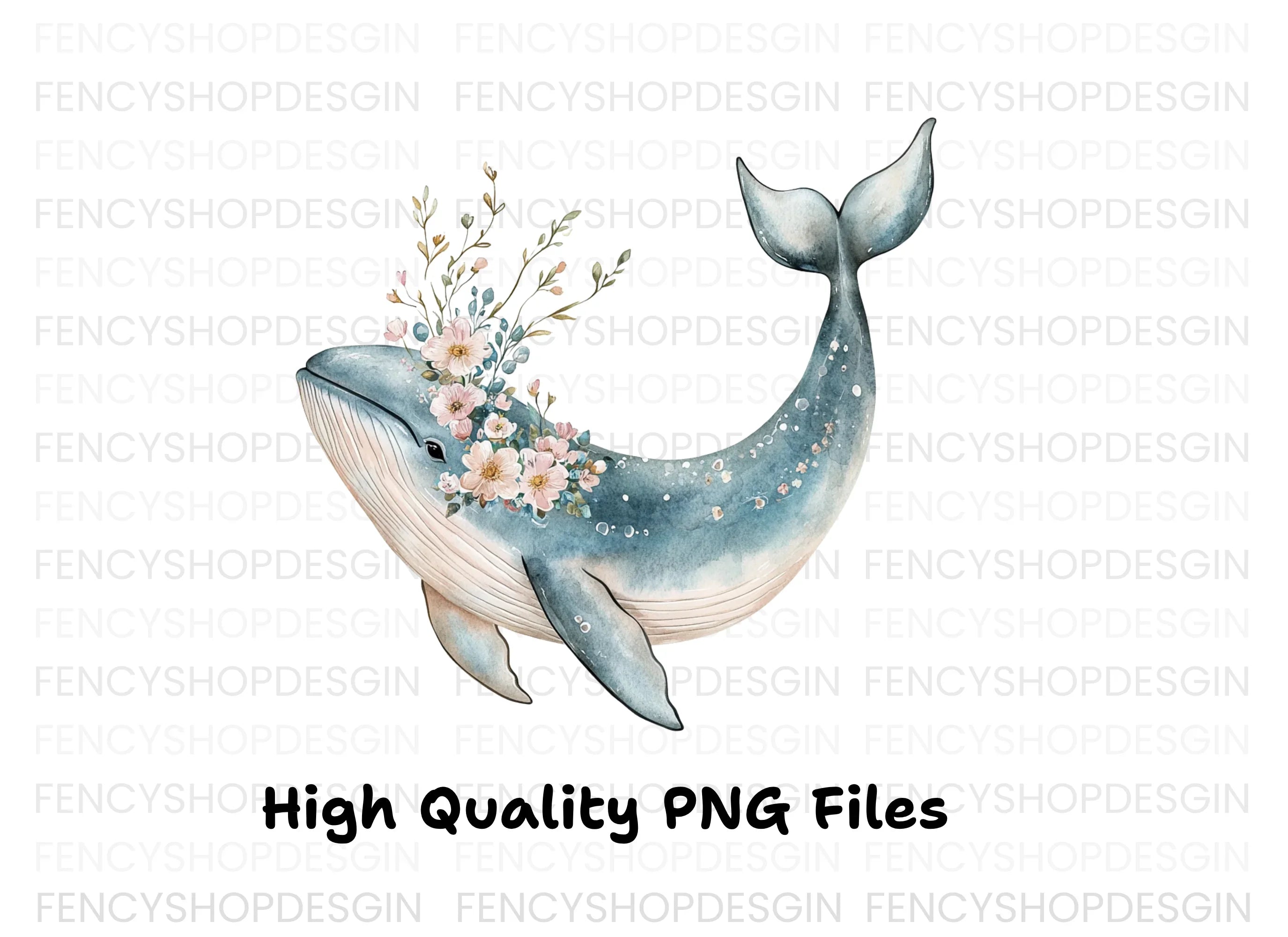 Floral Whales Clipart Bundle