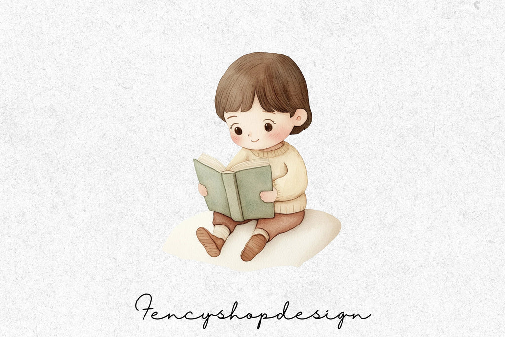 Adorable Kids Reading Books Clipart Bundle
