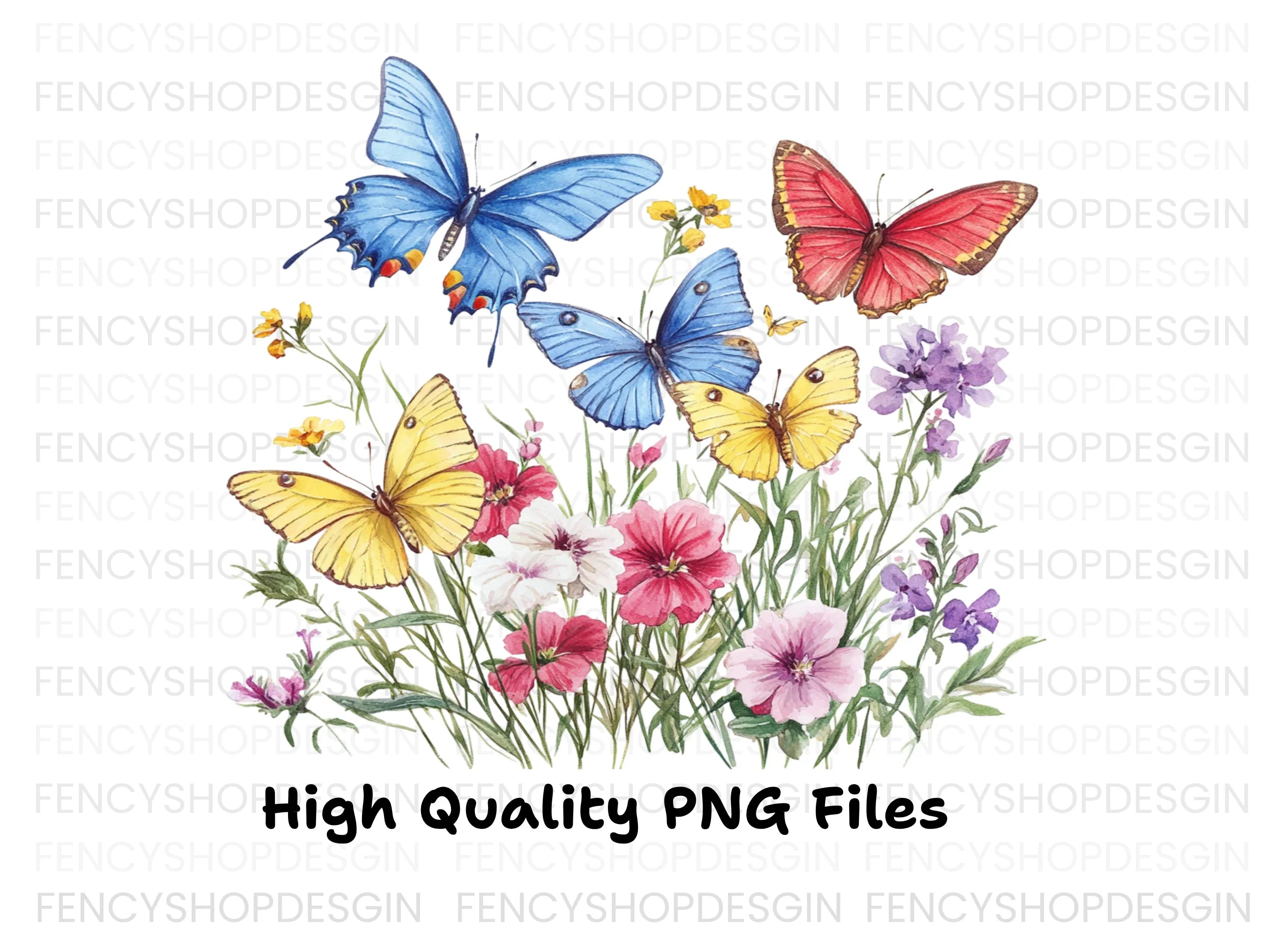 Colorful Butterflies and Flowers Clipart Bundle