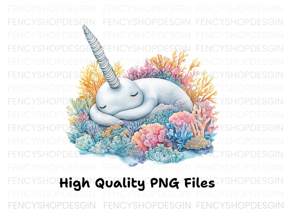 Sleeping Narwhal in Coral Reef Clipart Bundle