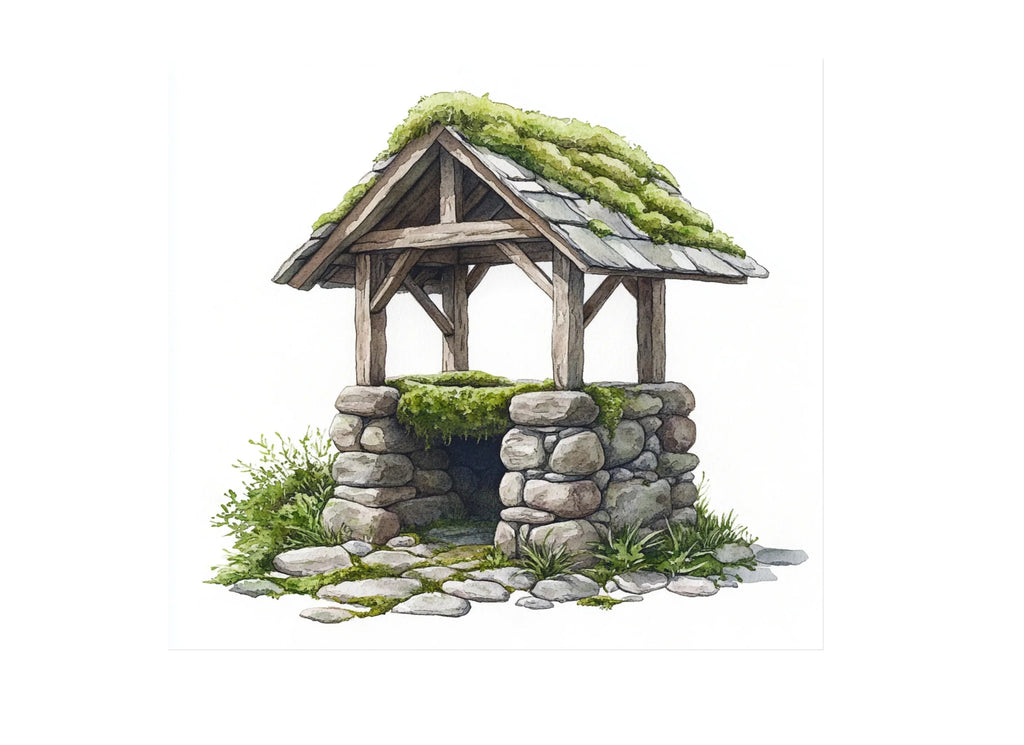 Mossy Stone Wishing Well Clipart Bundle