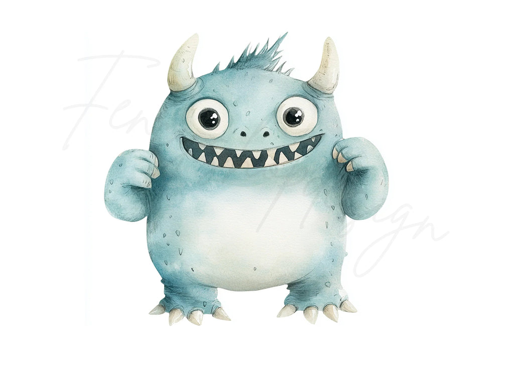 Cute Blue Monster Clipart Bundle
