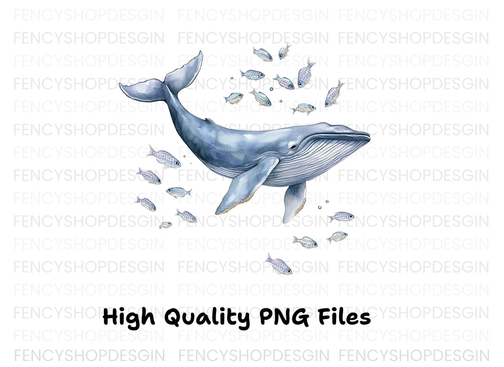 Blue Whale and Fish Ocean Clipart Bundle