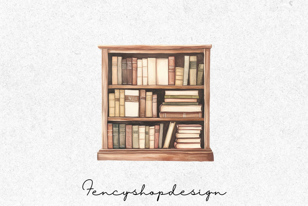 Vintage Bookshelf Clipart Bundle