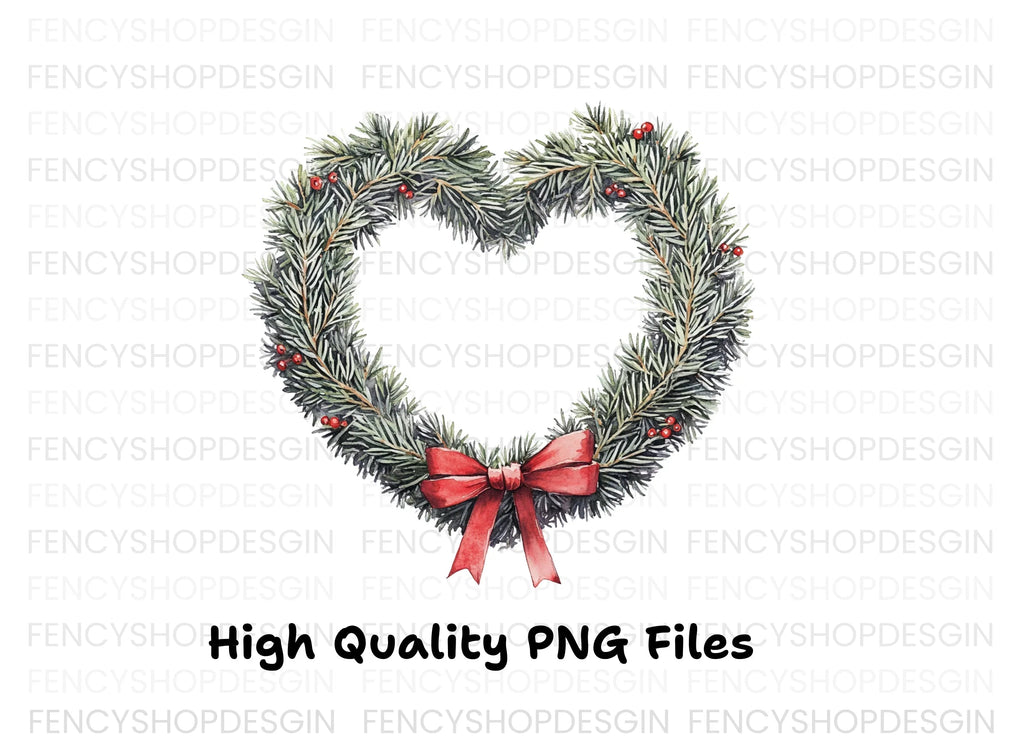Heart Shaped Christmas Wreath Clipart Bundle