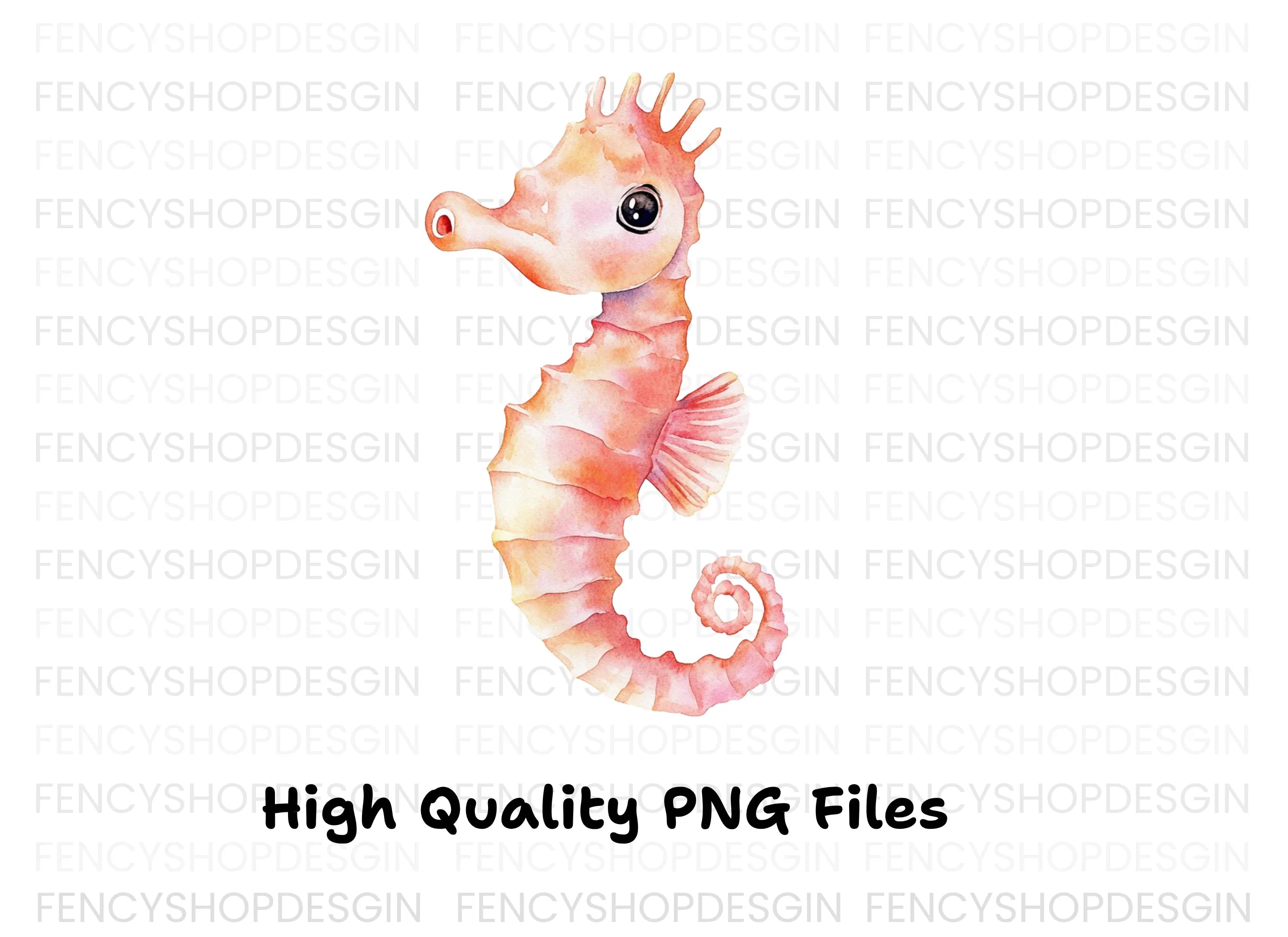Pink and Orange Seahorse Clipart Bundle