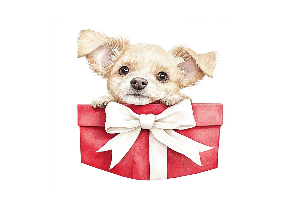 Cute Chihuahua Puppy in Red Gift Box Clipart Bundle