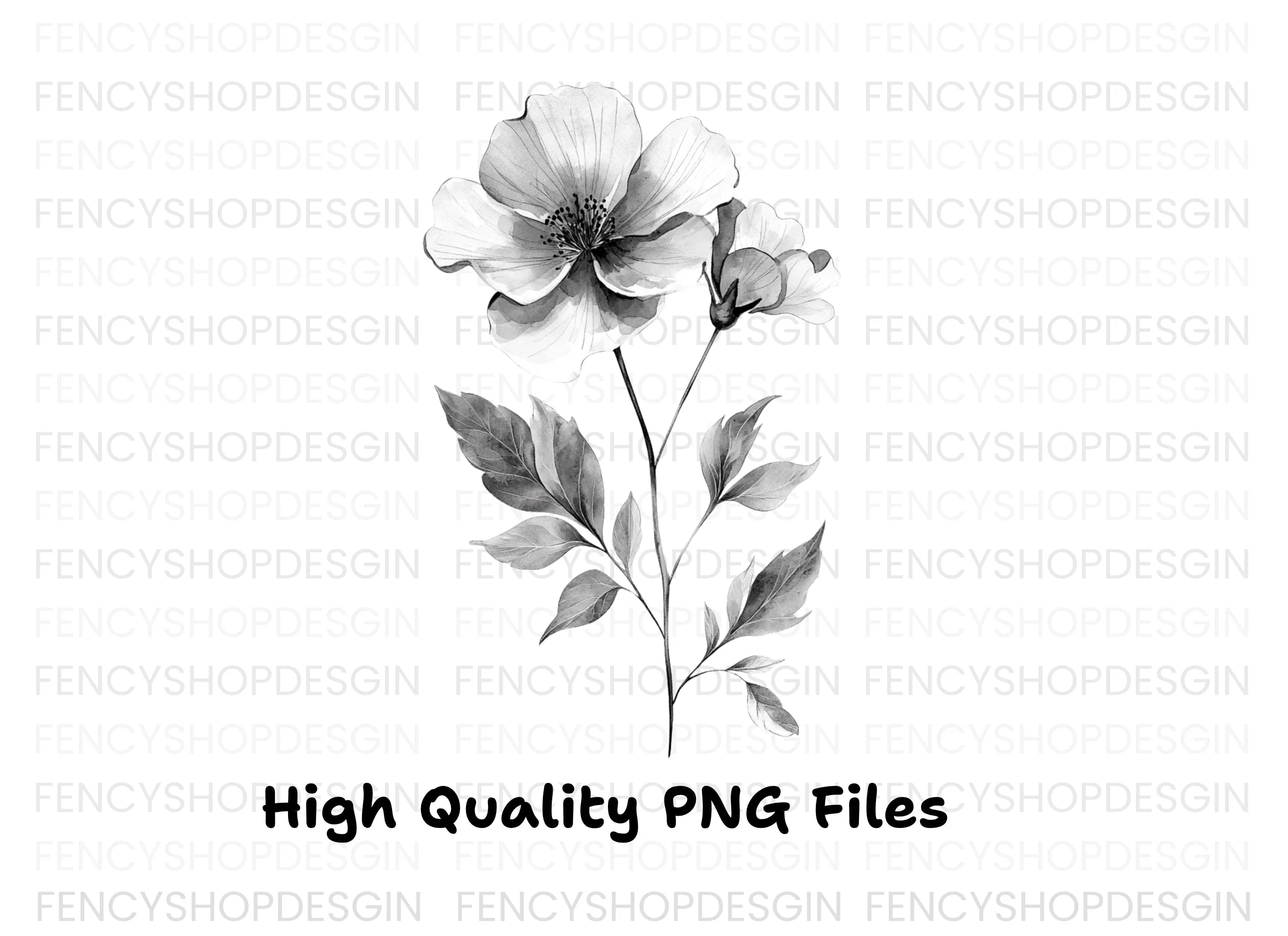 Monochrome Flower Clipart Bundle