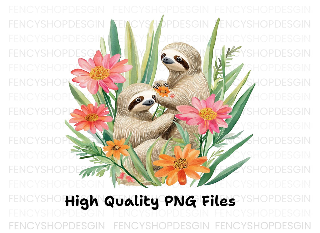 Cute Sloth Couple Clipart Bundle