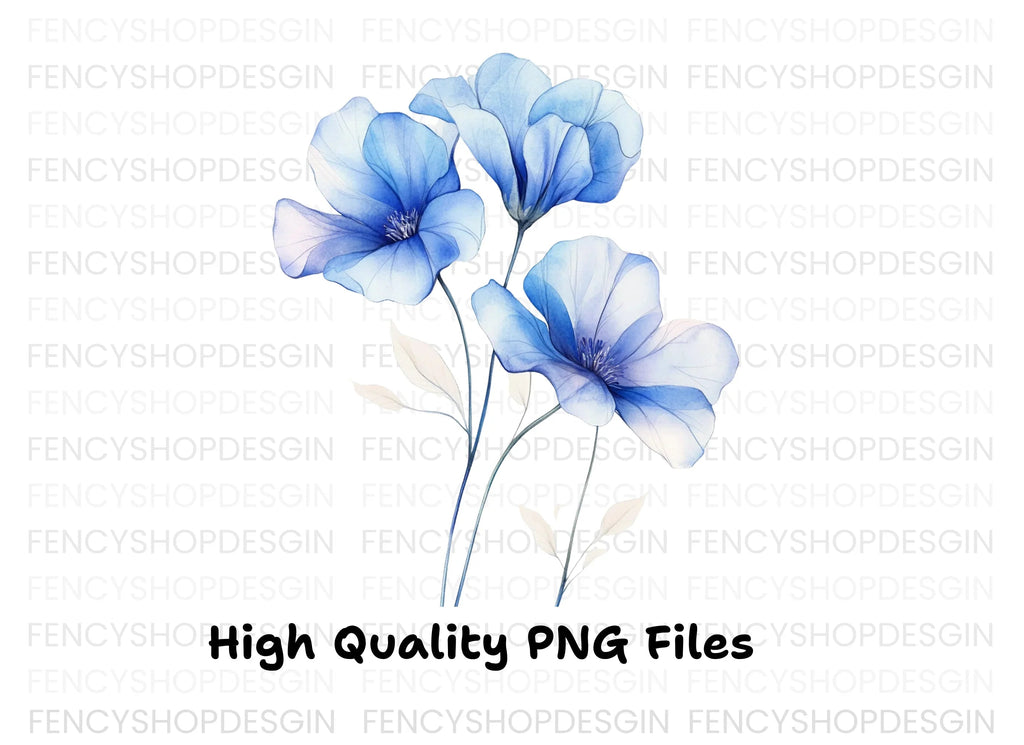 Elegant Blue Flowers Clipart Bundle