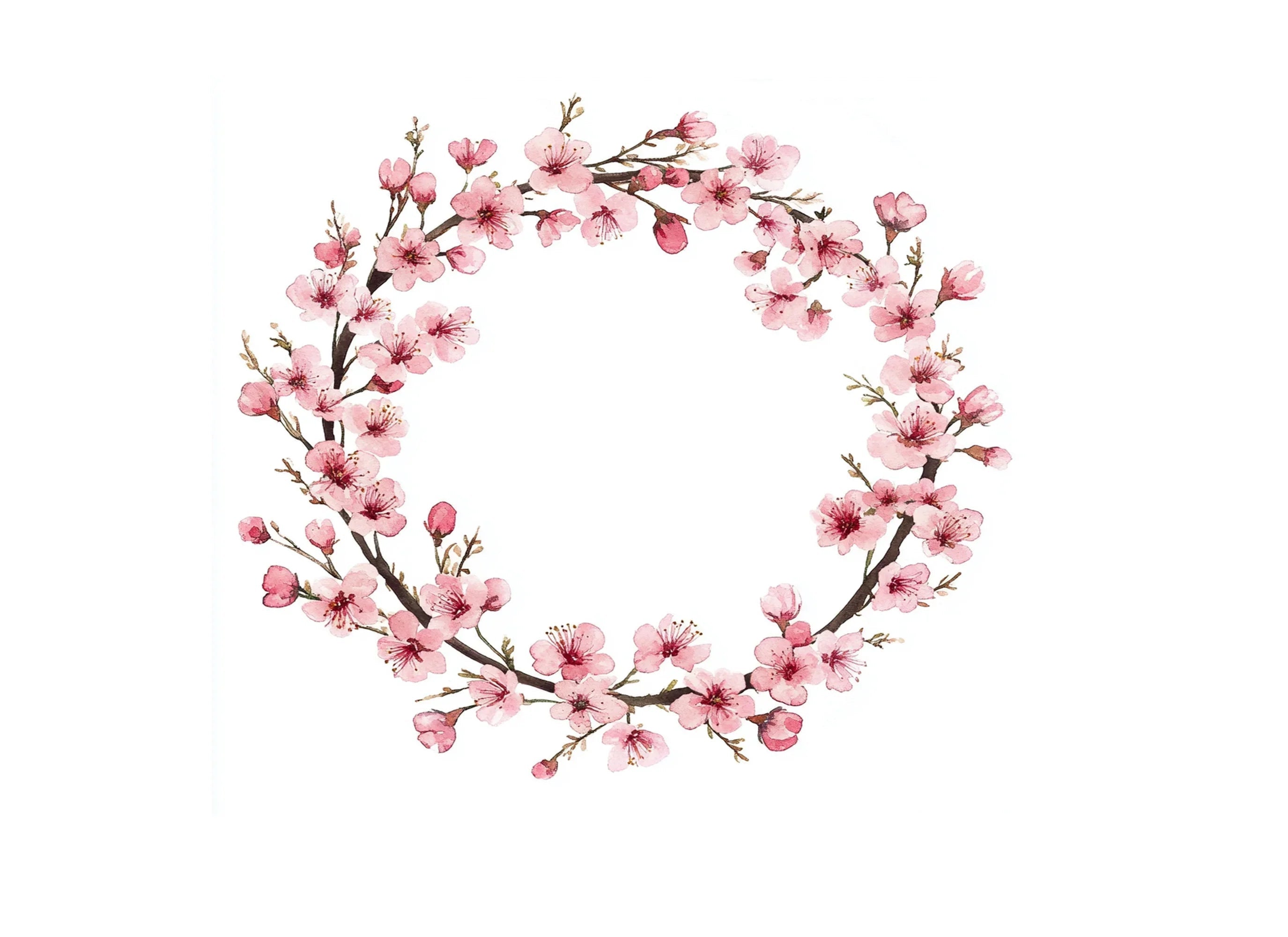 Pink Sakura Flower Wreath Clipart Bundle