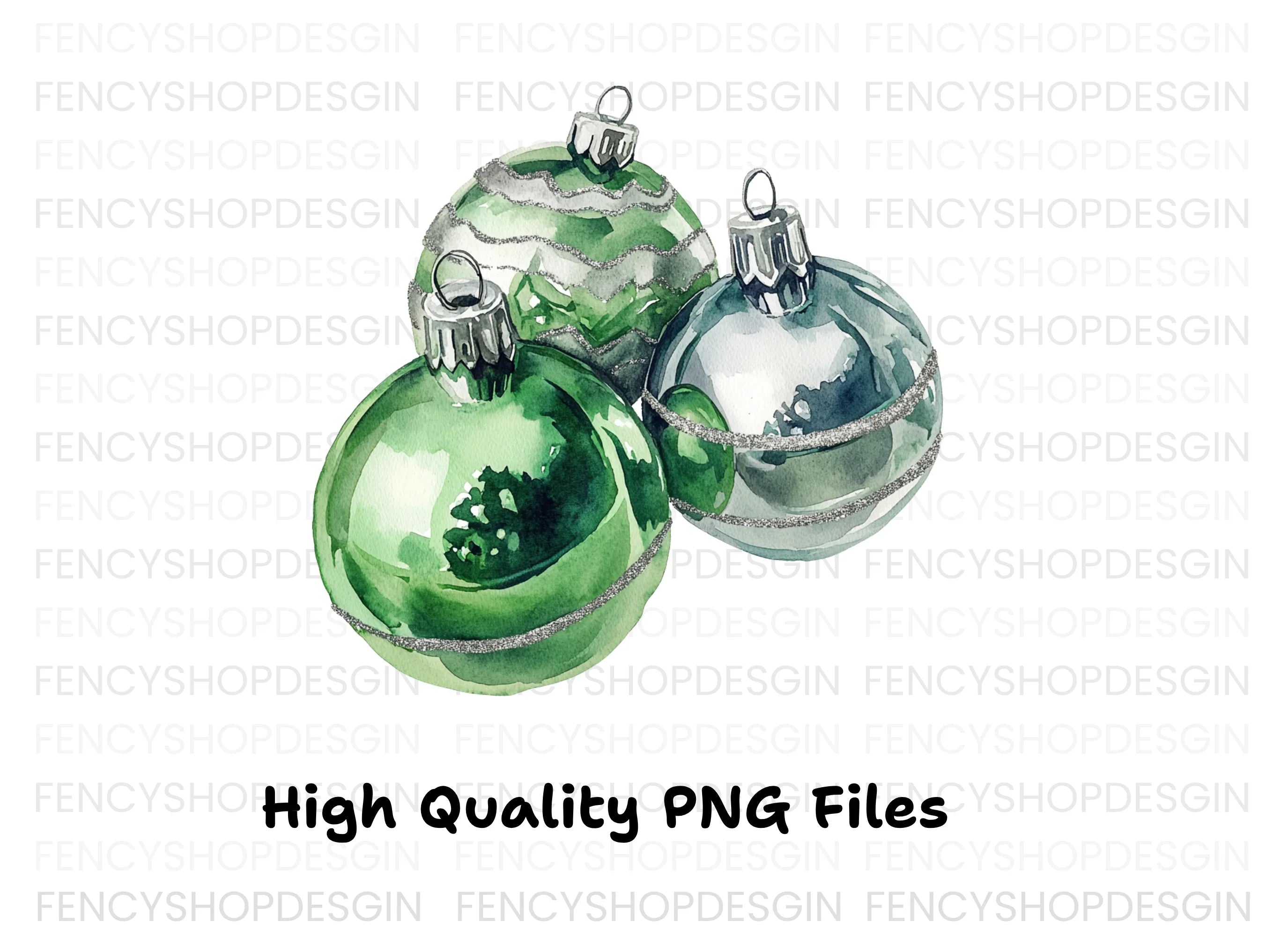 Green Christmas Ornaments Clipart Bundle