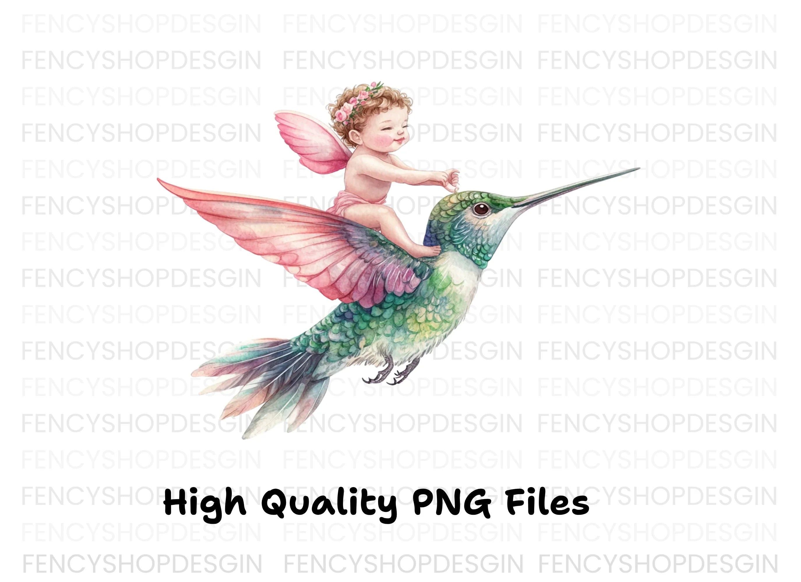 Adorable Cupid Riding Hummingbird Clipart Bundle