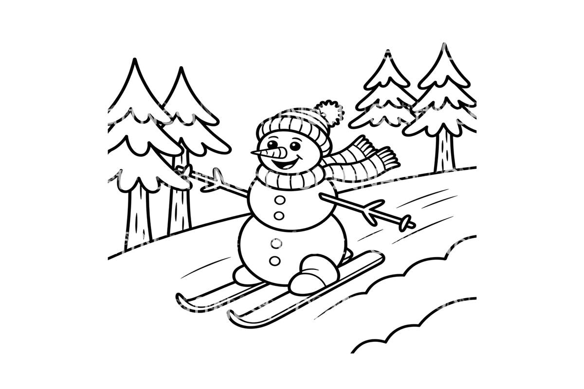 Snowman Skiing Winter Fun Coloring Books