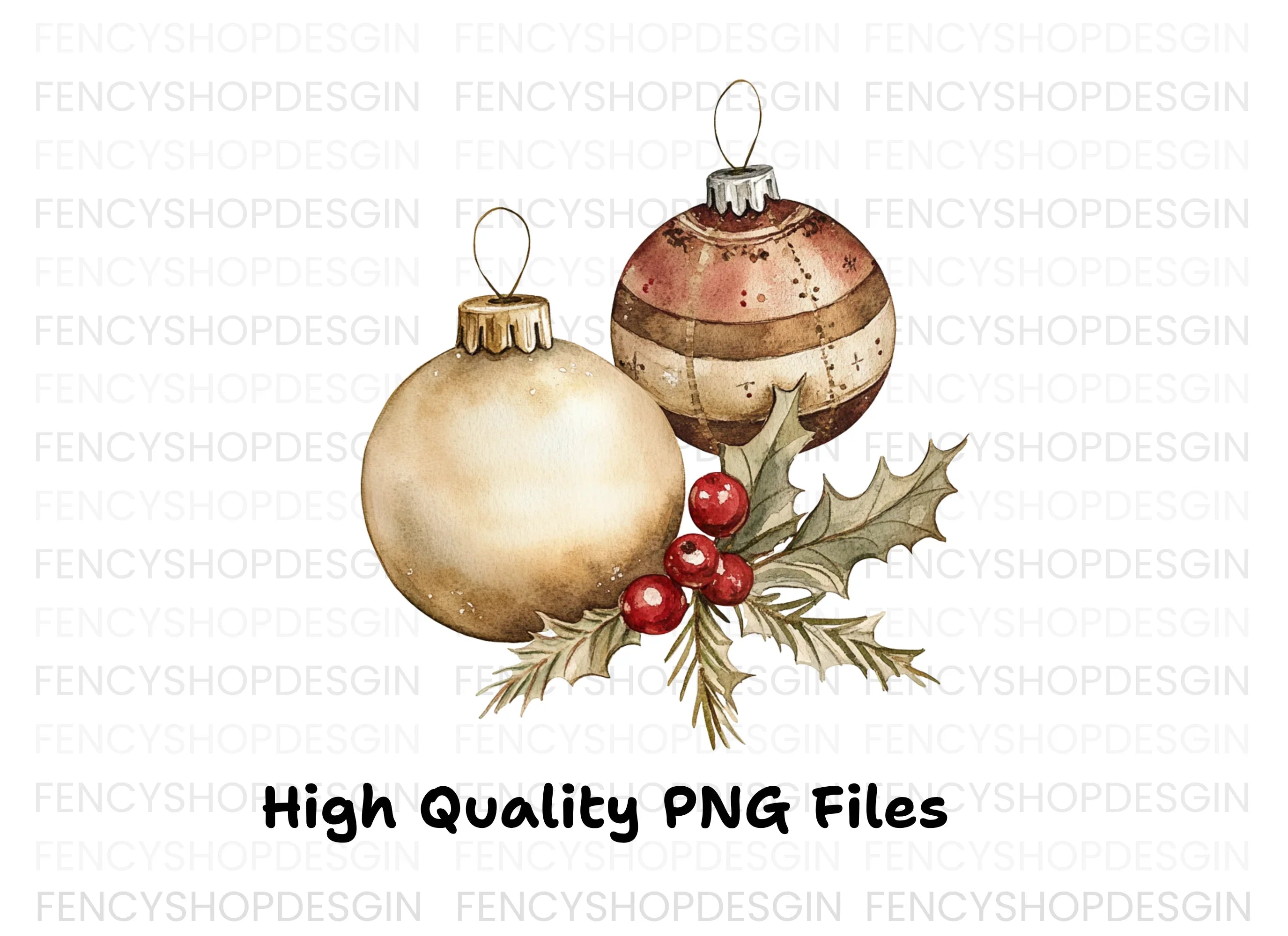 Christmas Ornaments and Holly Clipart Bundle