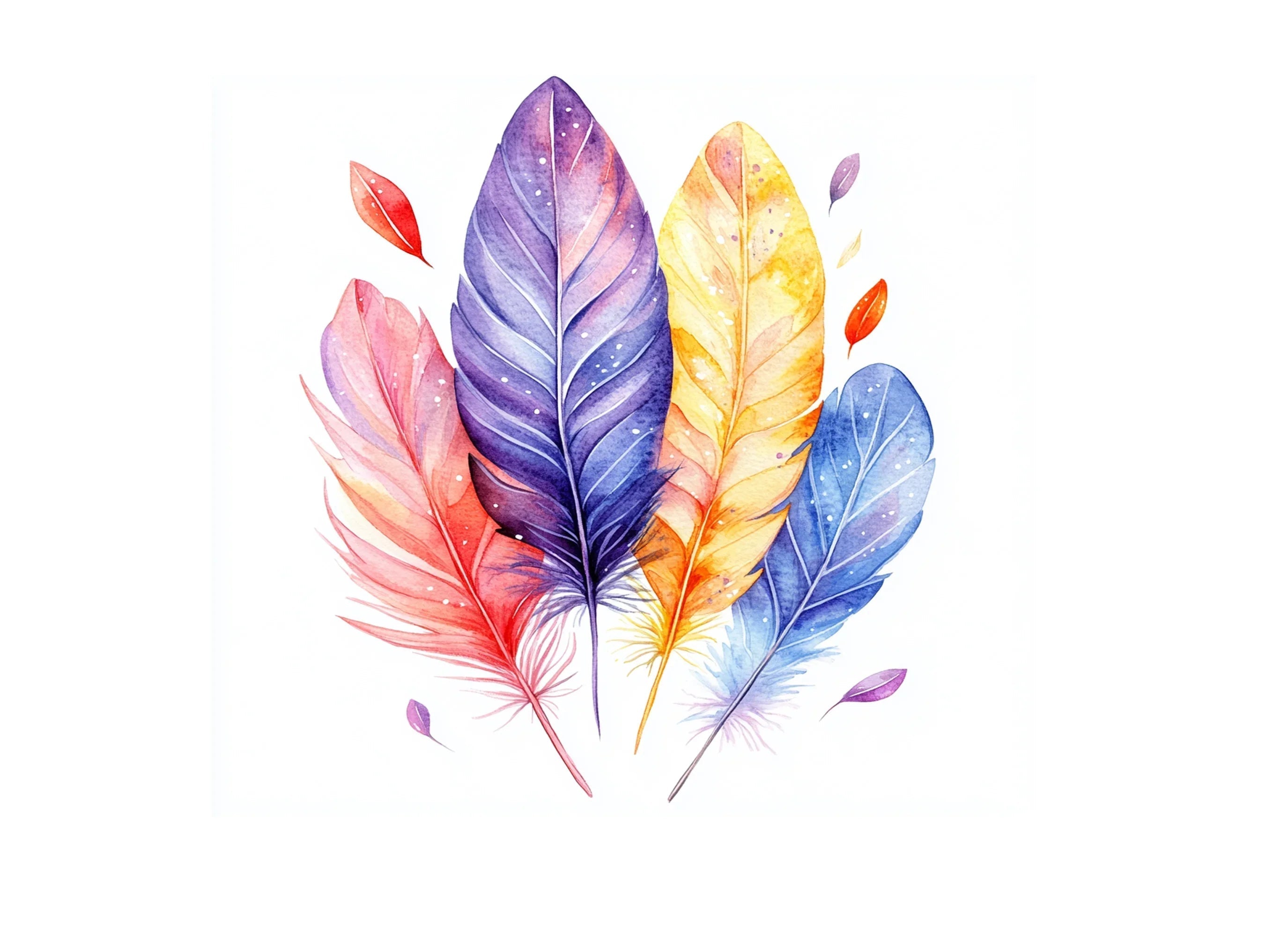 Colorful Feather Arrangement Clipart Bundle