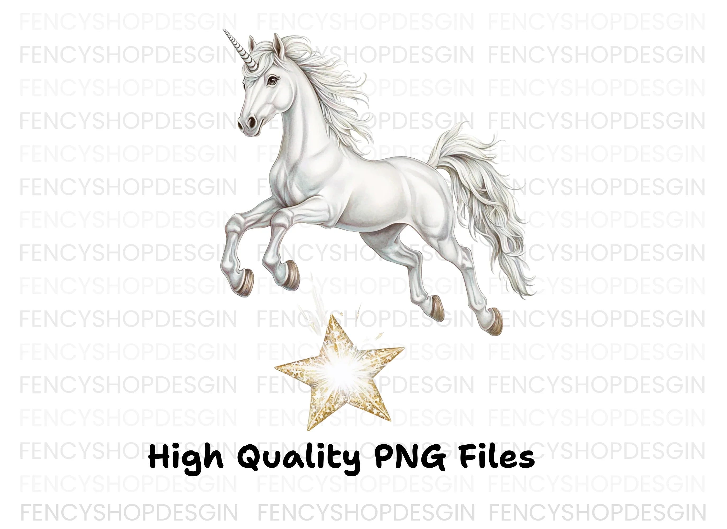 Majestic White Unicorn with Star Clipart Bundle