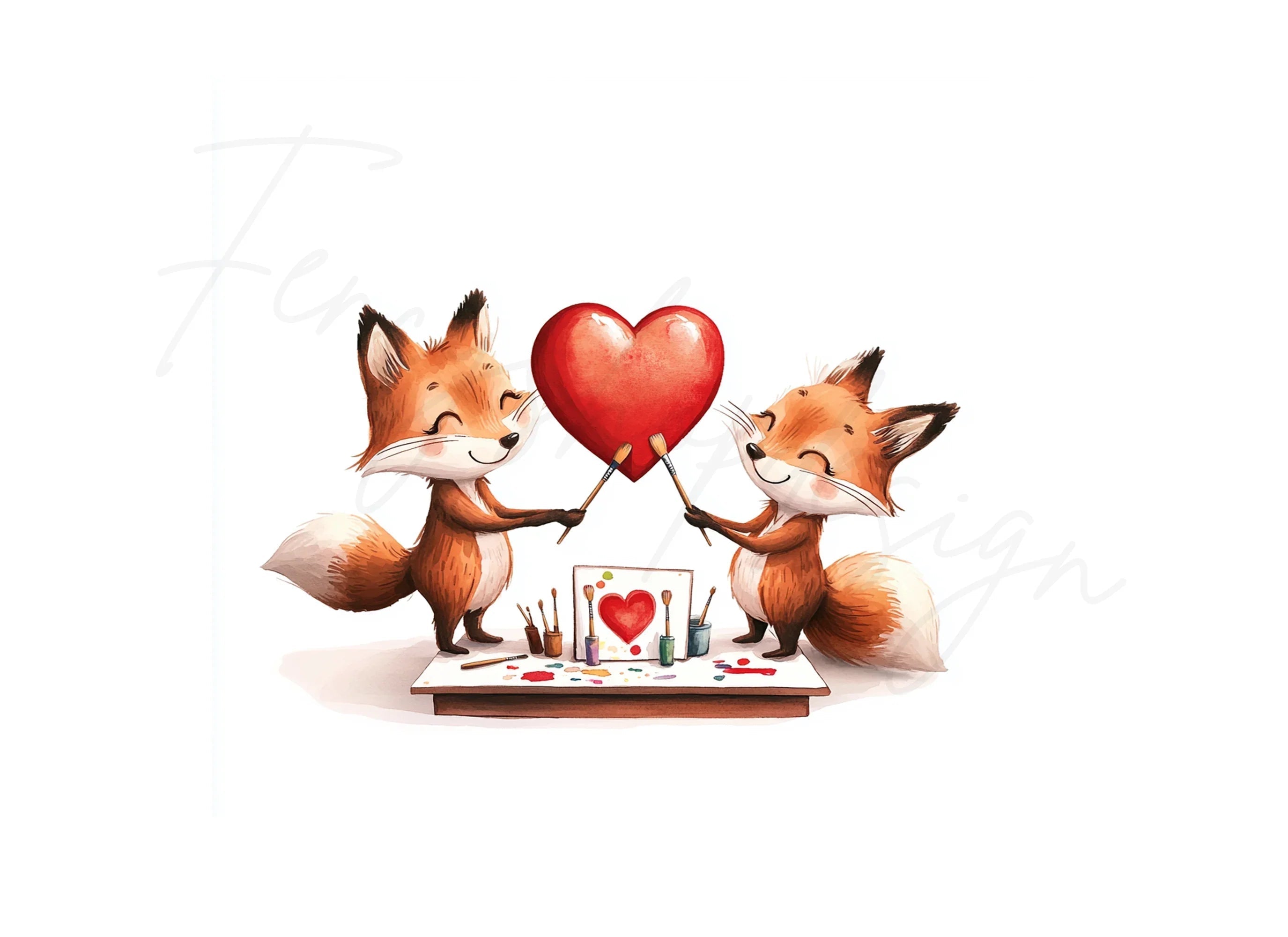 Valentine's Day Cute Fox Couple Clipart Bundle