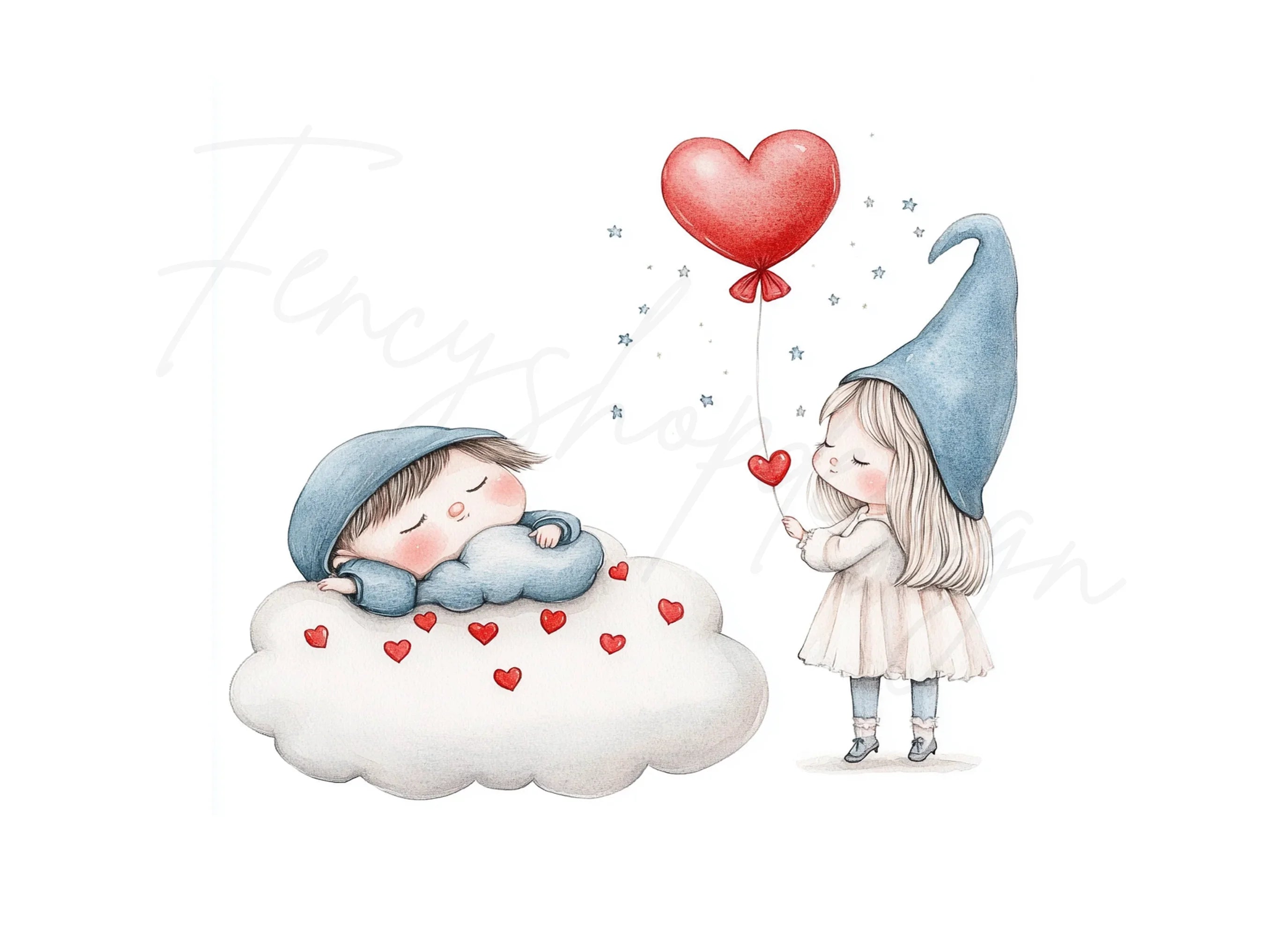 Sleeping Babies and Hearts Clipart Bundle