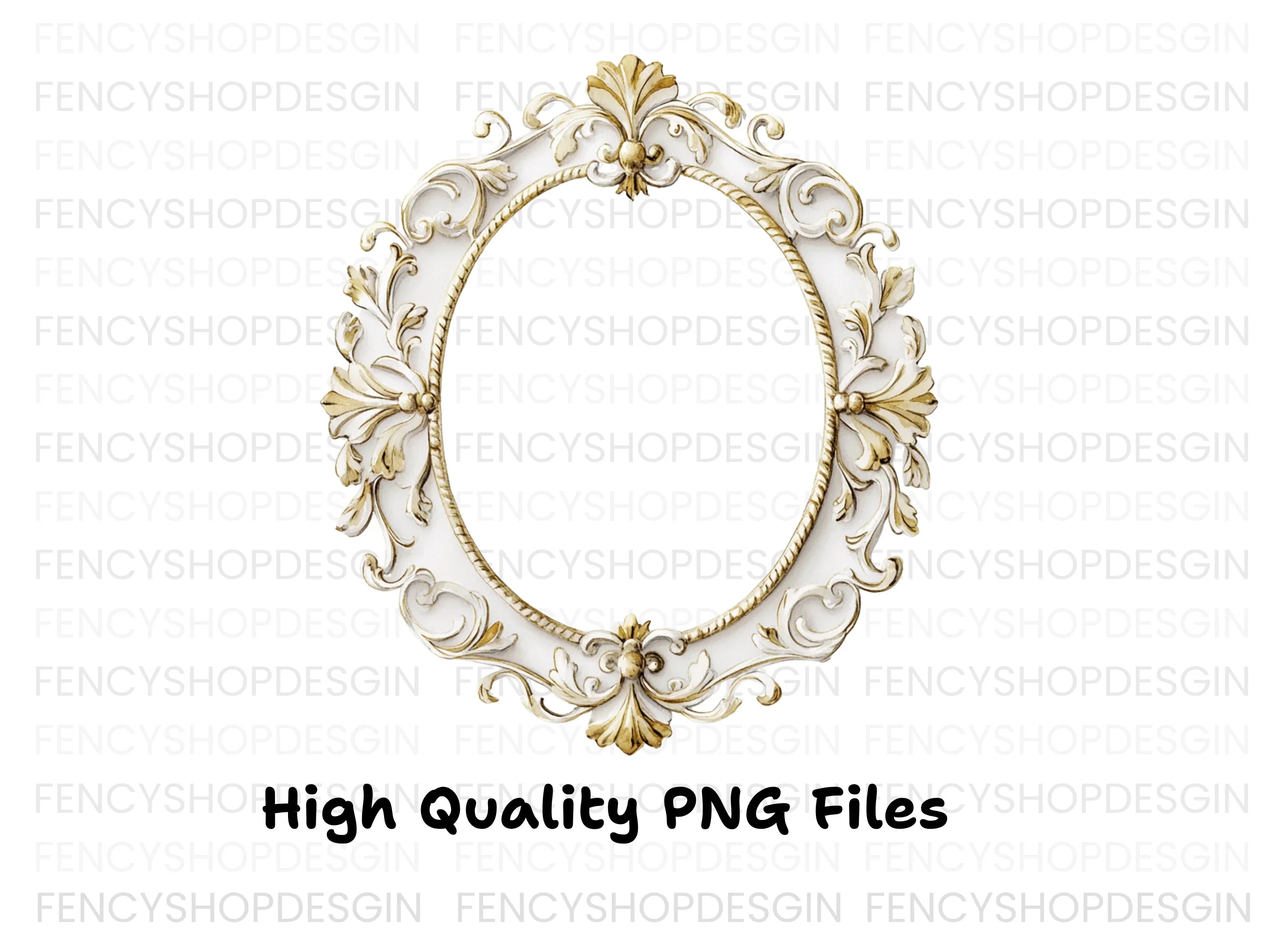 White Gold Ornate Oval Frame Clipart Bundle