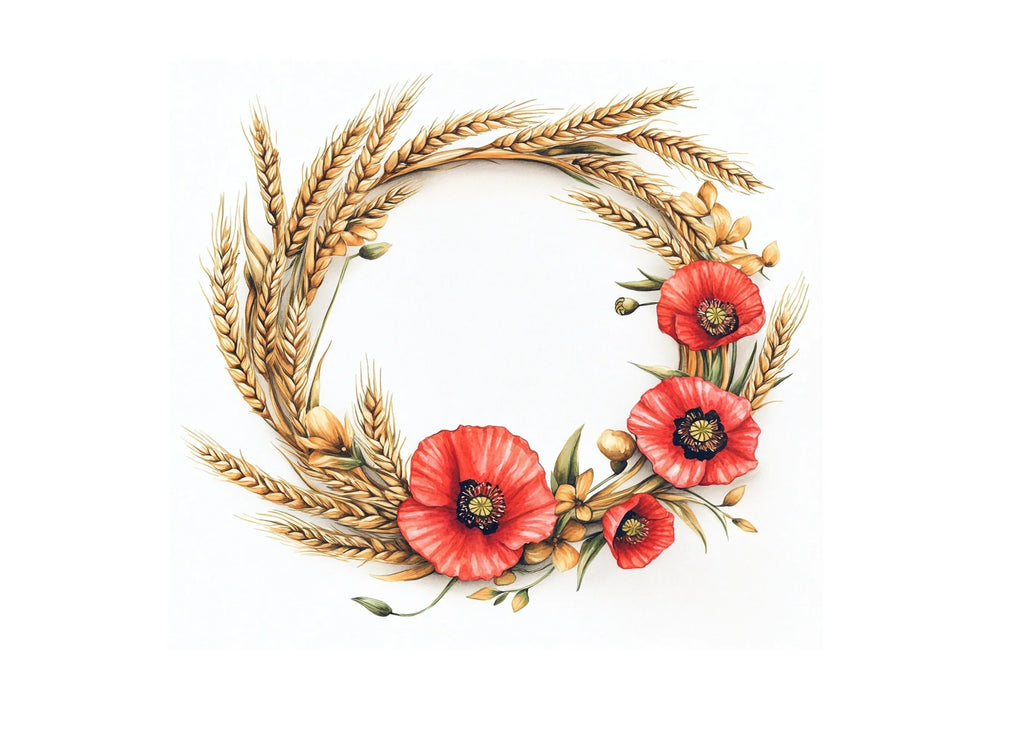 Poppy and Wheat Wreath Clipart Bundle
