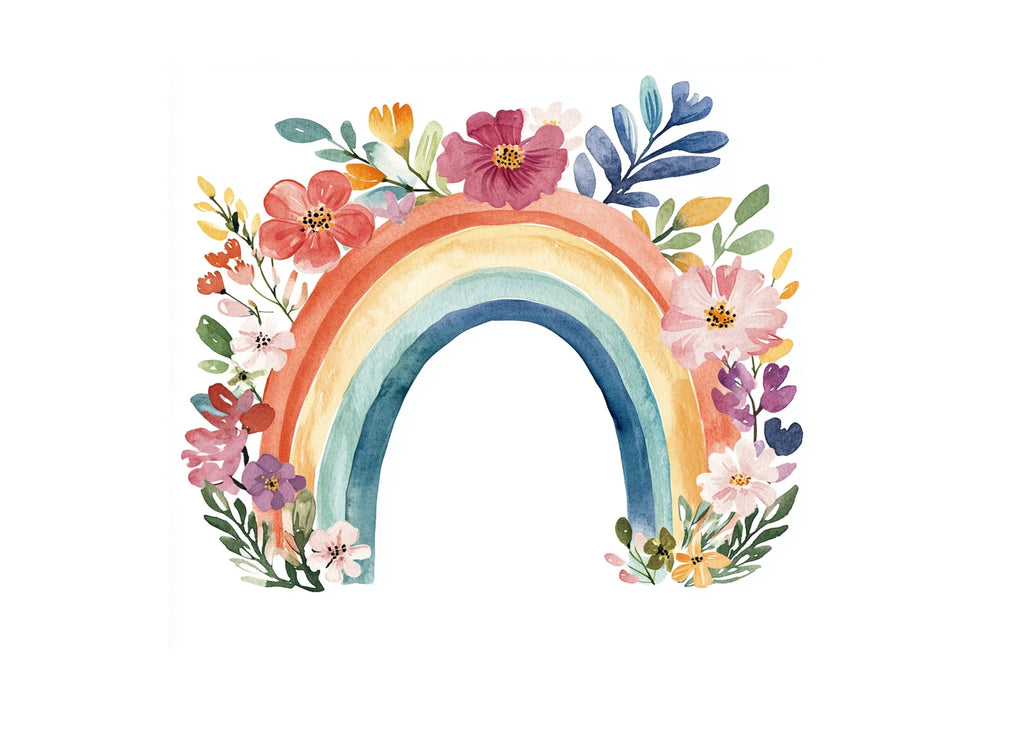 Boho Rainbow Floral Clipart Bundle