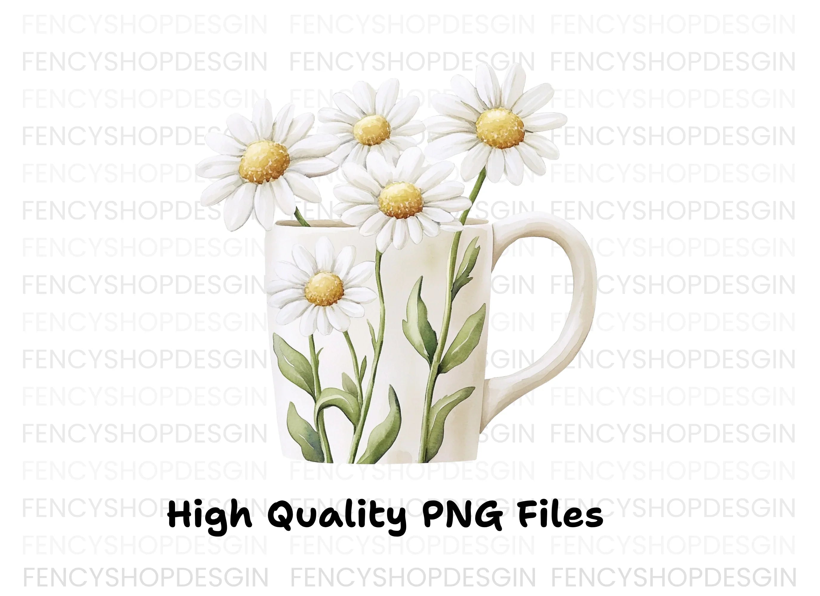Daisy Flowers in Mugs Clipart Bundle