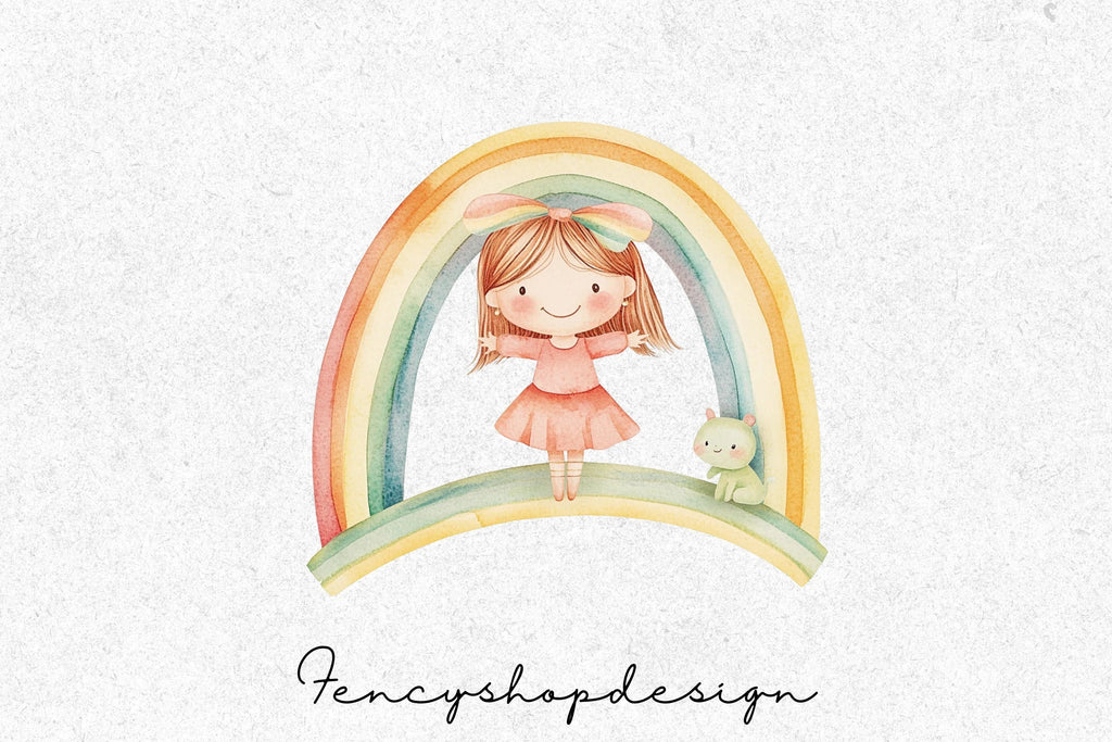 Cute Kids Rainbow Clipart Bundle