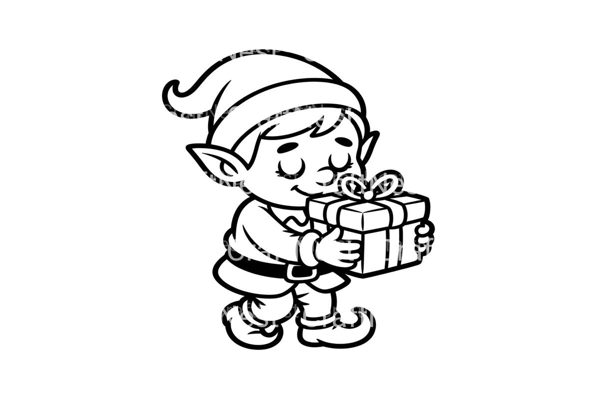 Christmas Elf With Gift Coloring Books