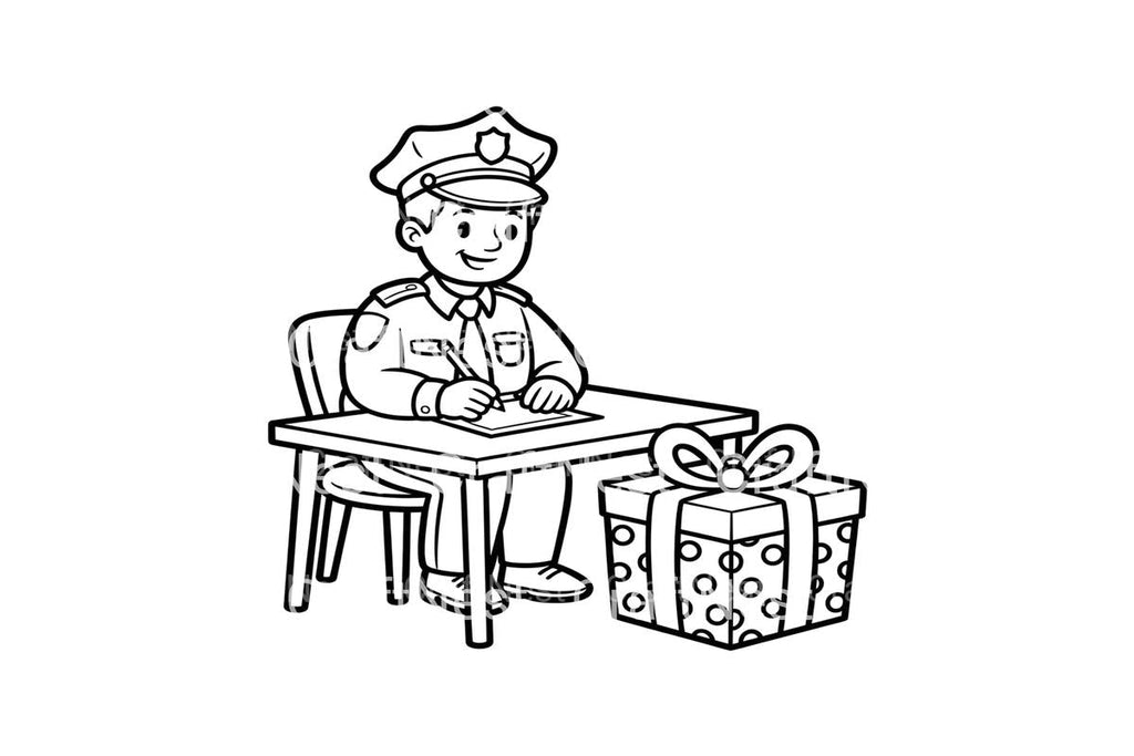 Police Officer with Gift Coloring Books