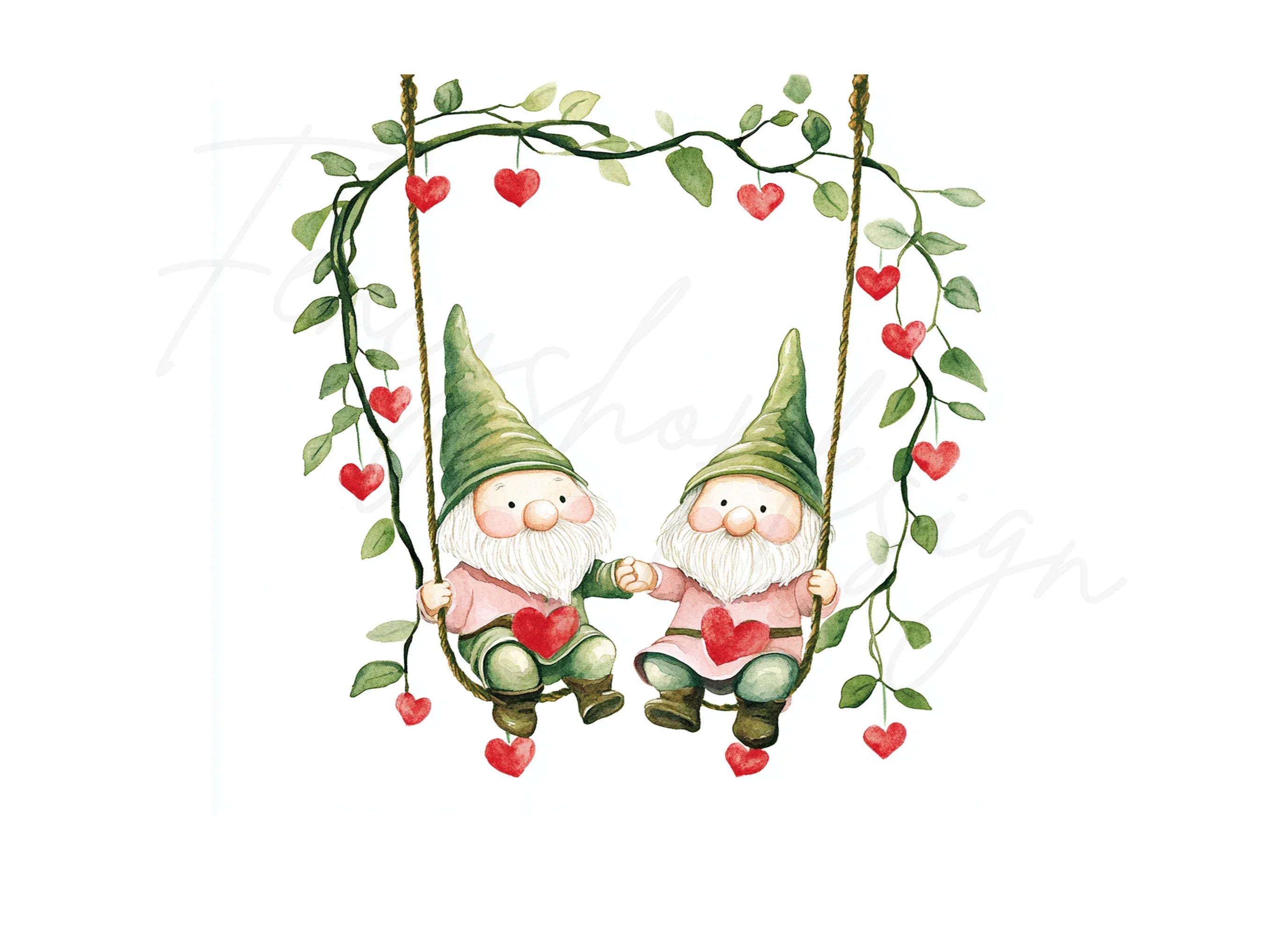 Gnome Couple on Swing Clipart Bundle