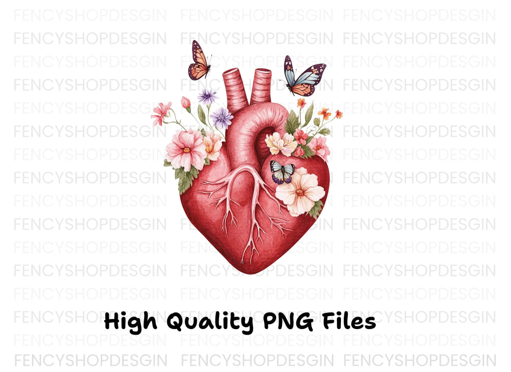 Floral Anatomical Heart Clipart Bundle