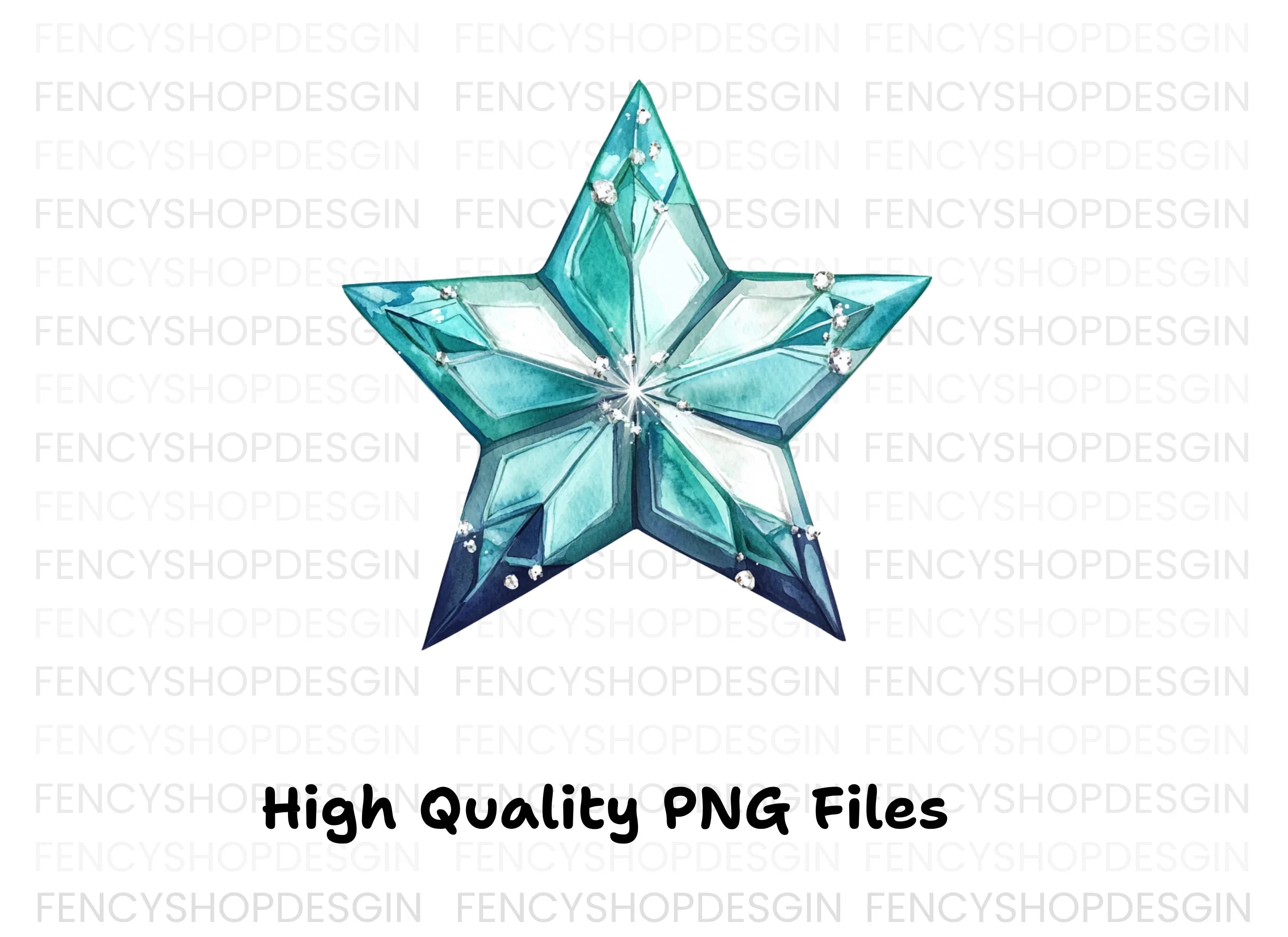 Geometric Blue Crystal Stars Clipart Bundle