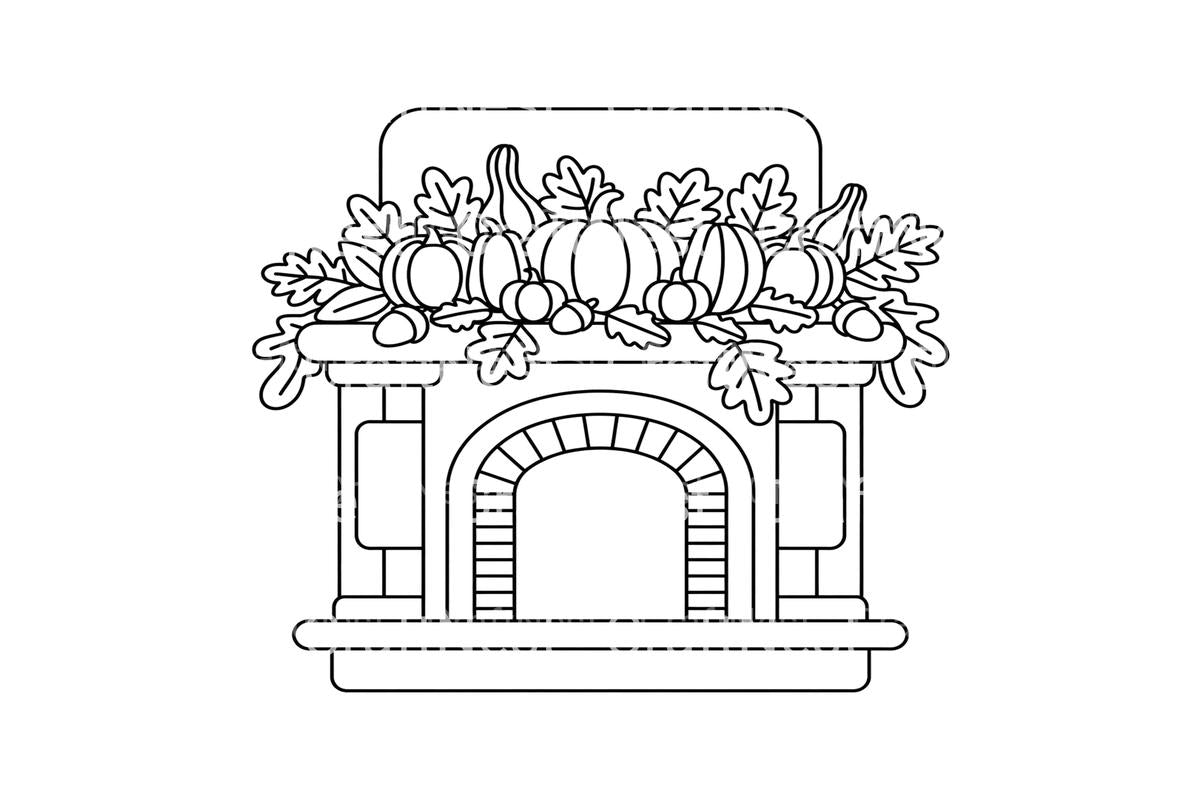 Autumn Fireplace Pumpkin Coloring Books
