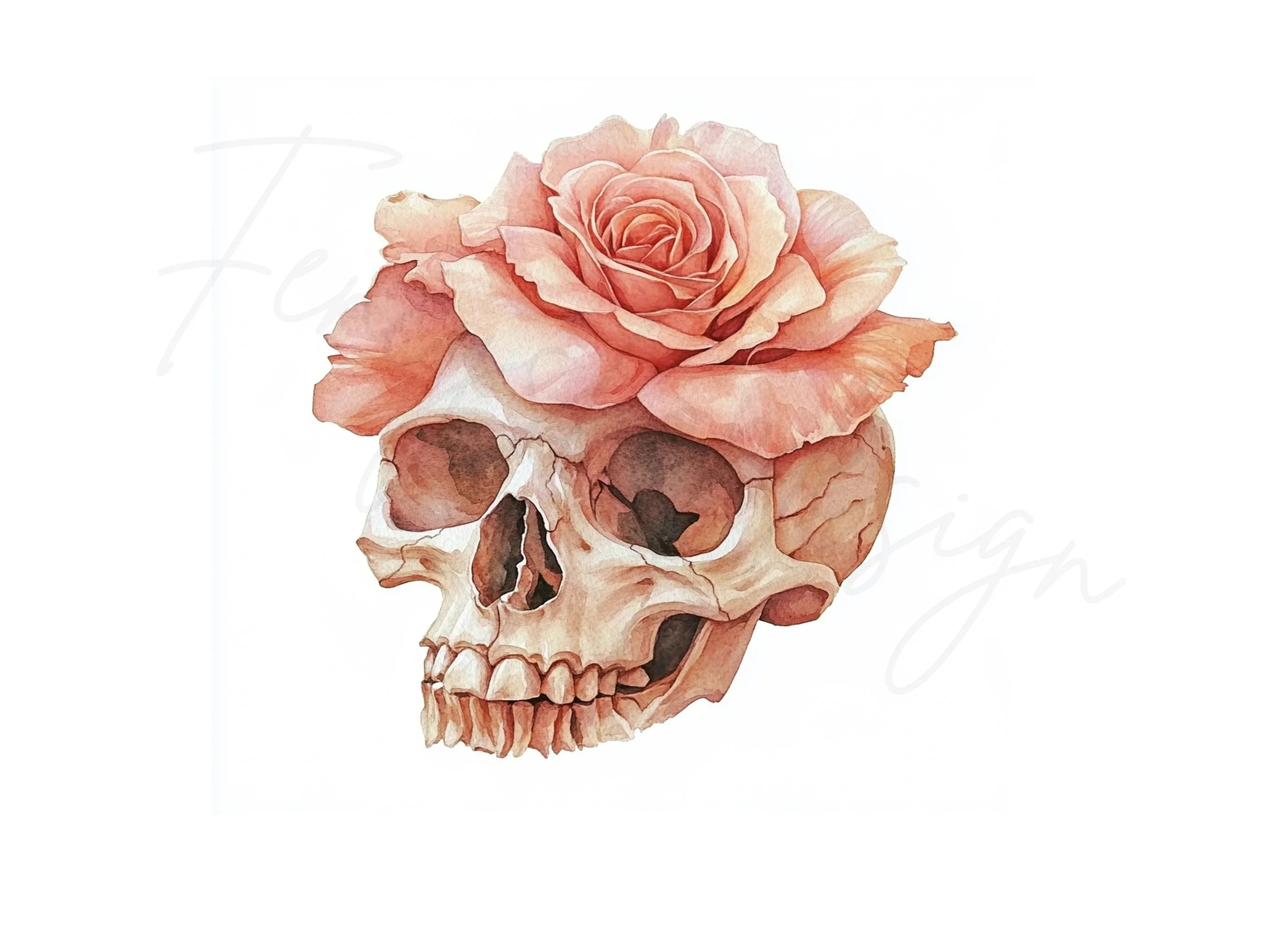 Skulls with Pink Roses Clipart Bundle