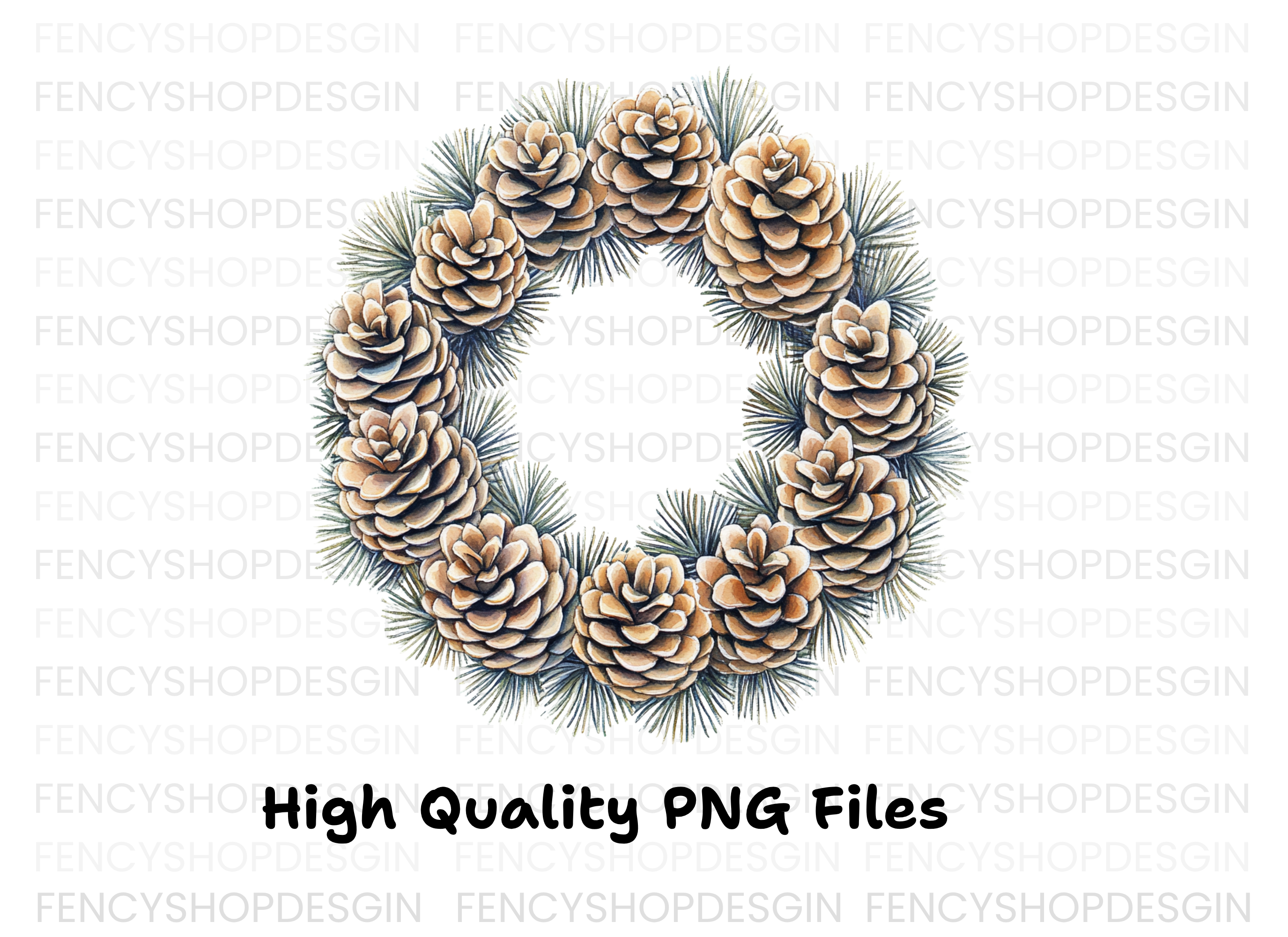 Pinecone Evergreen Wreath Clipart Bundle