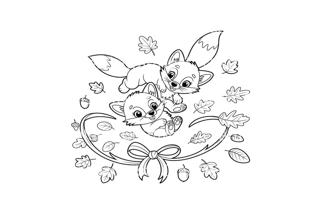 Cute Fox Family Autumn Coloring Books