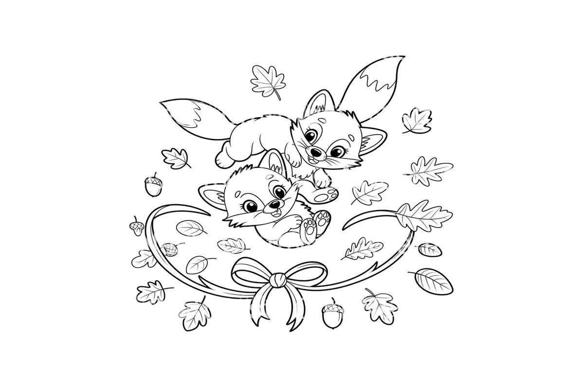 Cute Fox Family Autumn Coloring Books