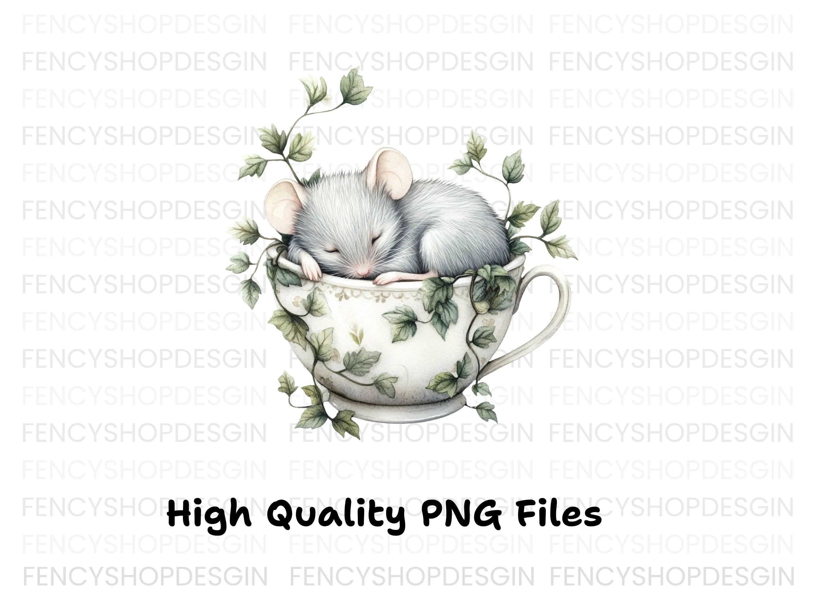 Sleeping Mice in Teacups Clipart Bundle