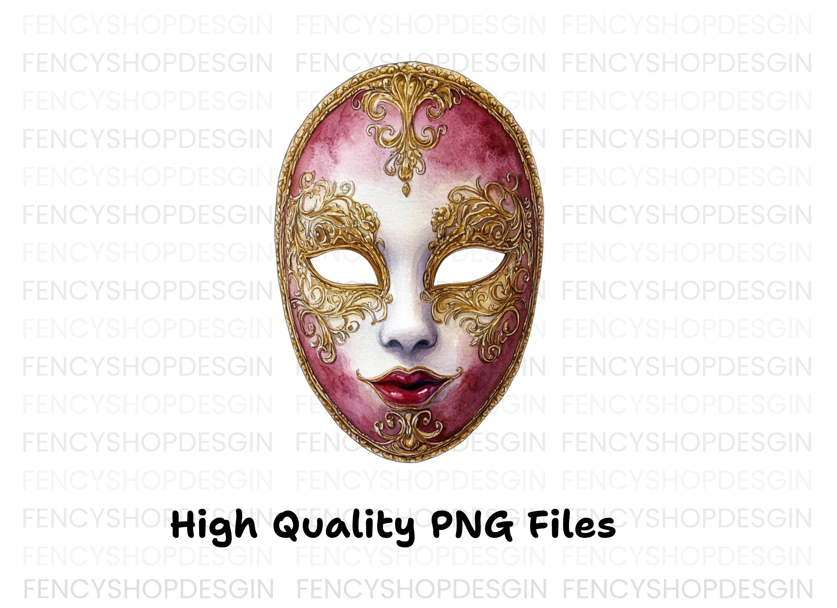 Regal Red Gold Masquerade Mask Clipart Bundle