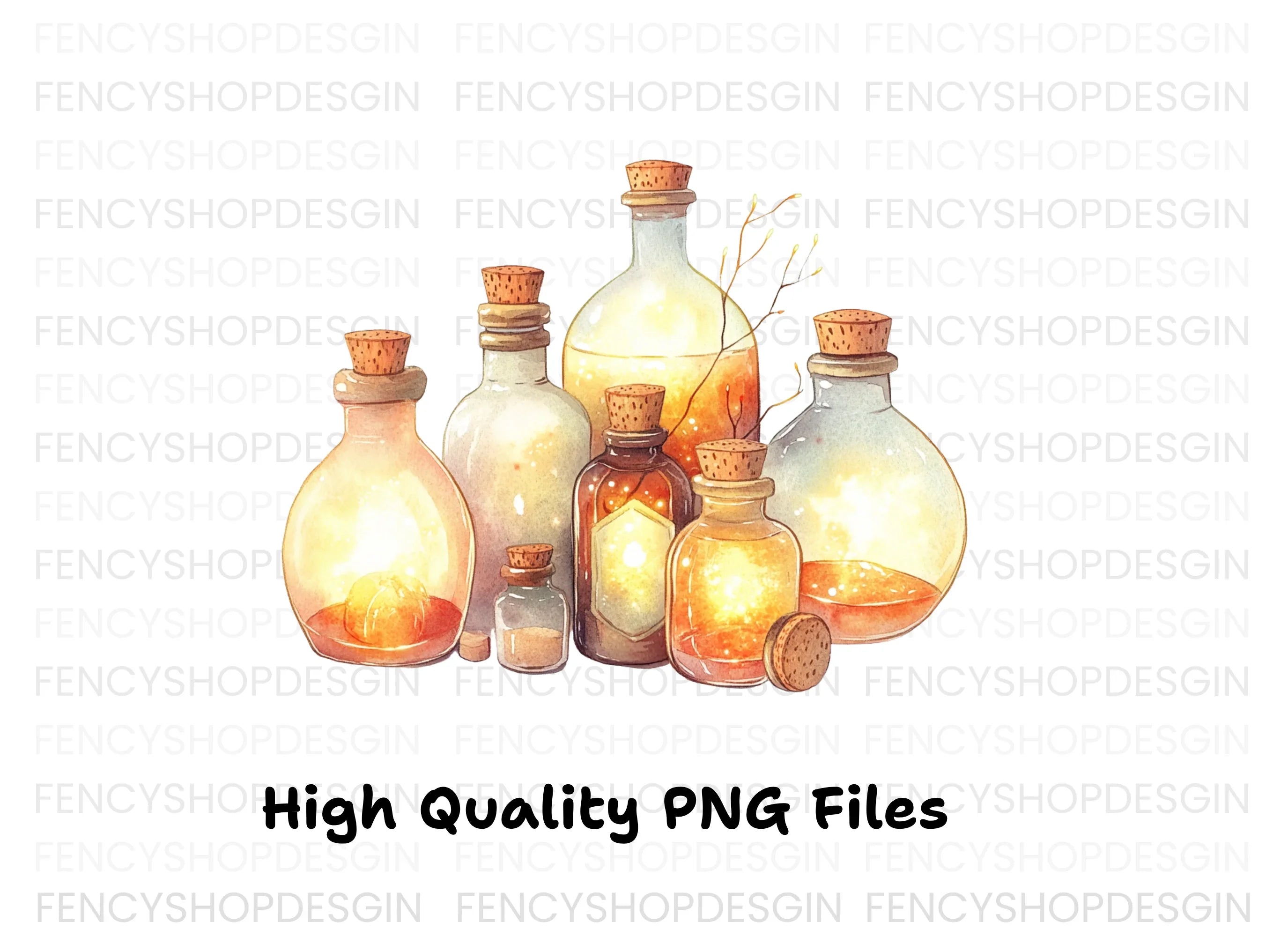 Glowing Magic Potion Bottles Clipart Bundle
